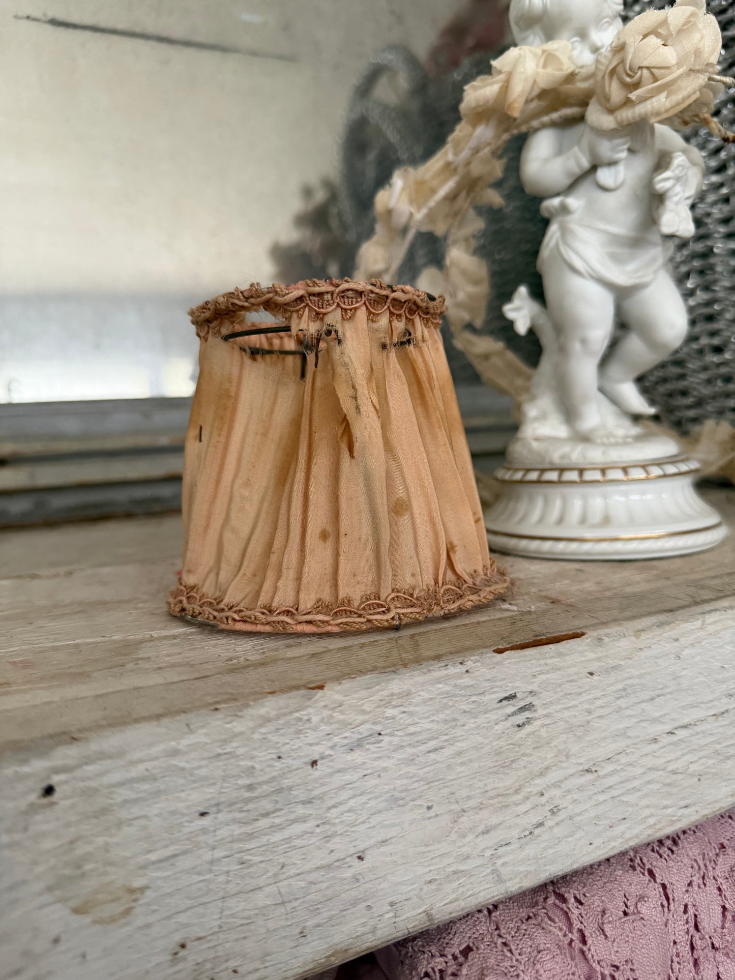 Antique Pette Timeworn Pink Silk Boudoir Lampshade