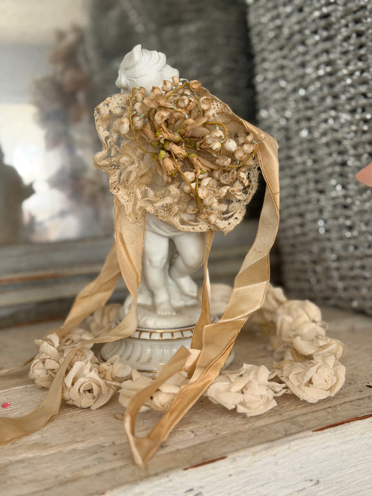 Antique French Lace Silk Millinery Bridal Bouquet