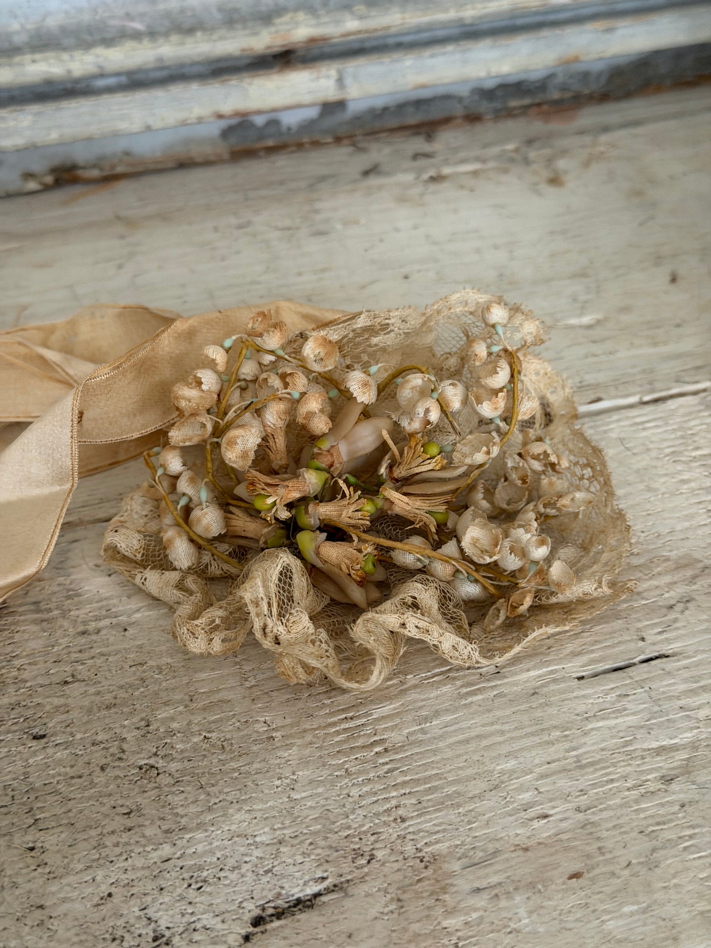 Antique French Lace Silk Millinery Bridal Bouquet