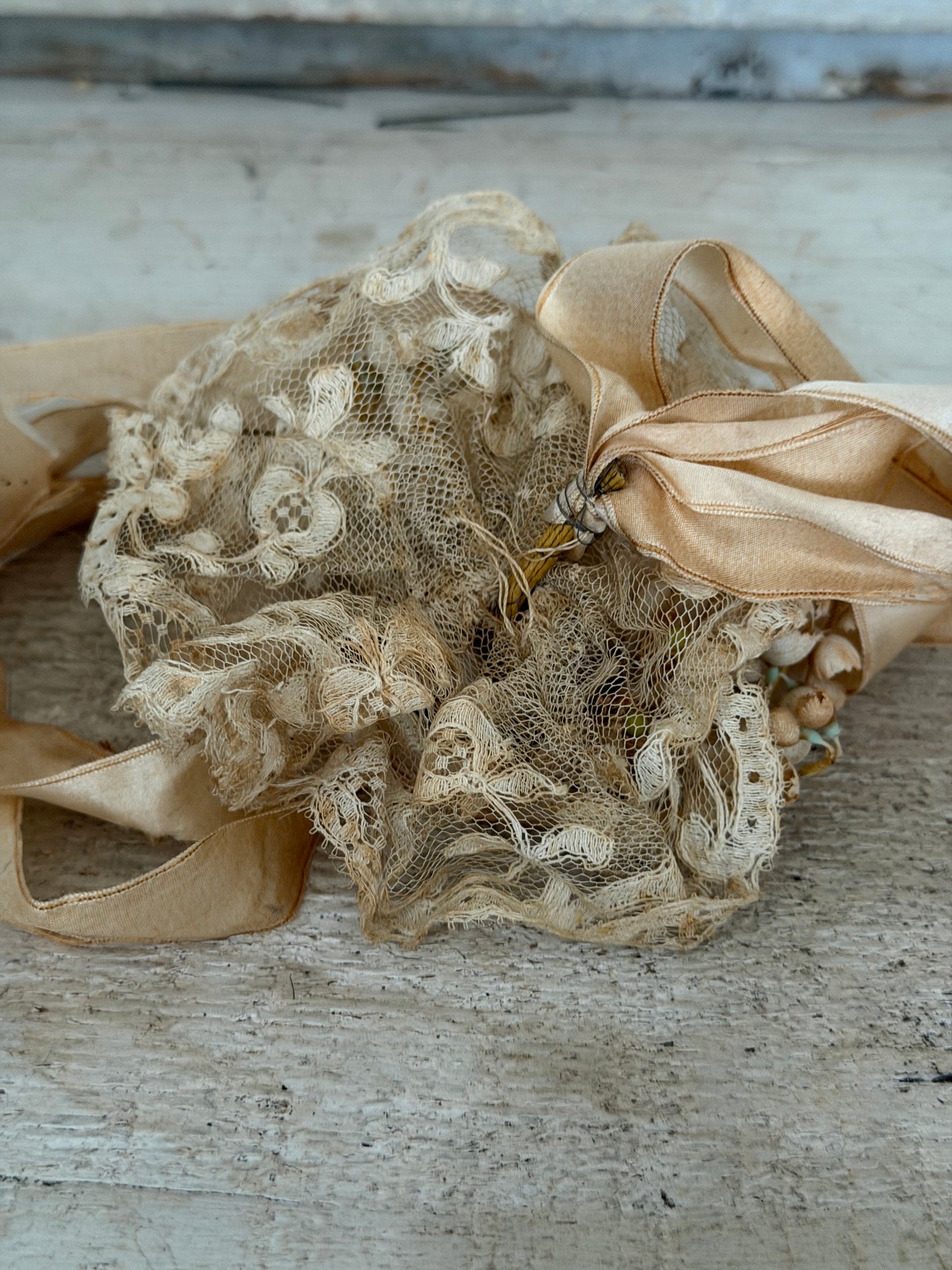 Antique French Lace Silk Millinery Bridal Bouquet