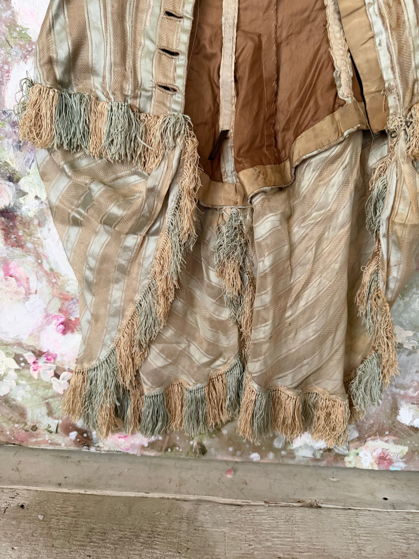 Antique Teal Silk Stripe Childs Bodice