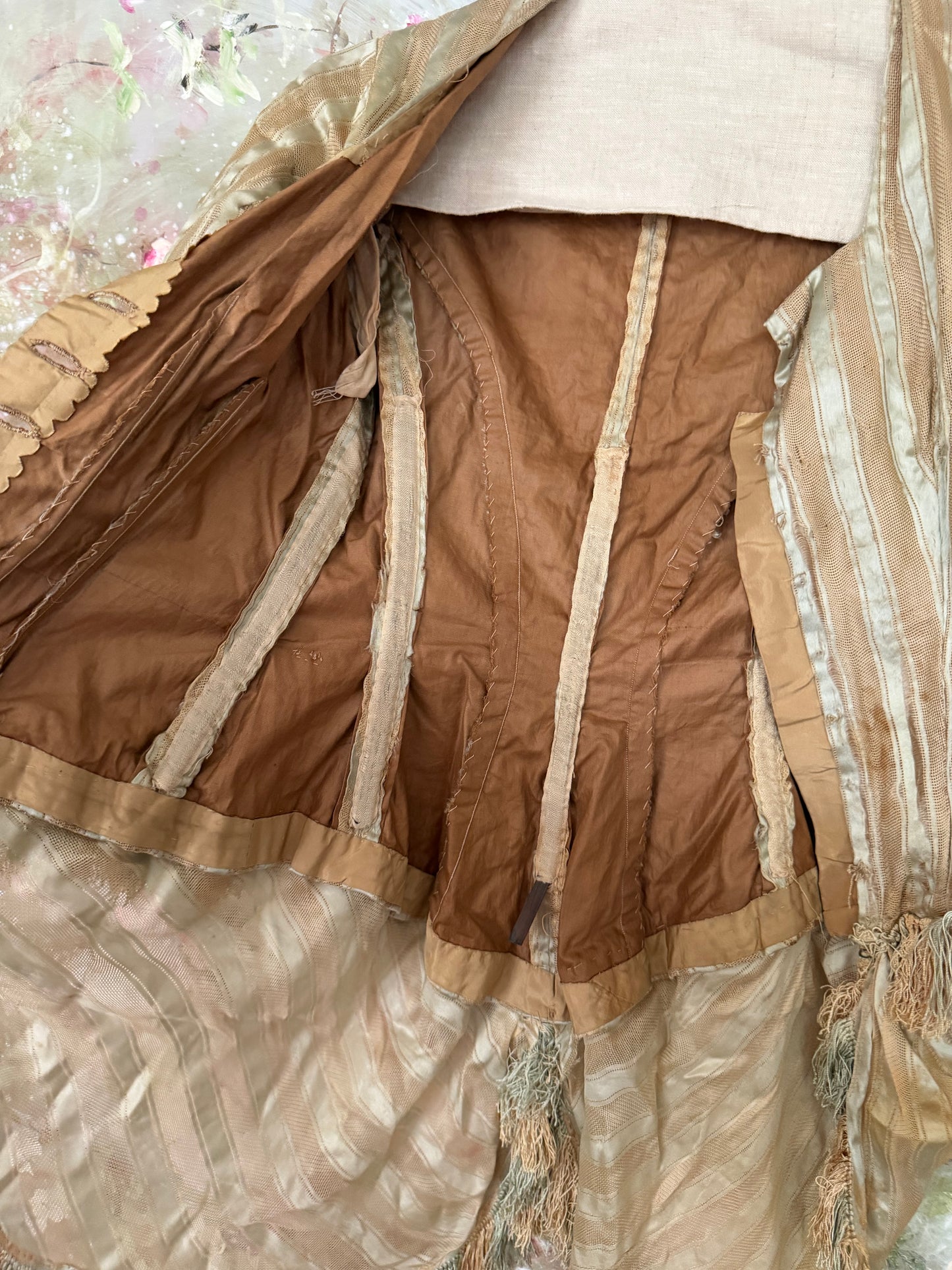 Antique Teal Silk Stripe Childs Bodice