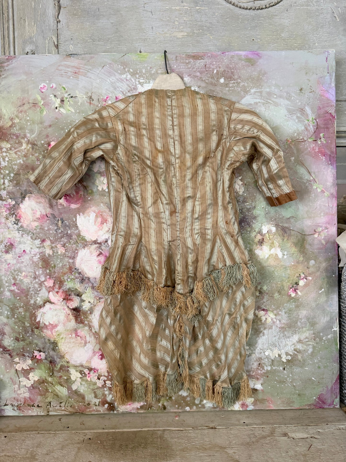 Antique Teal Silk Stripe Childs Bodice
