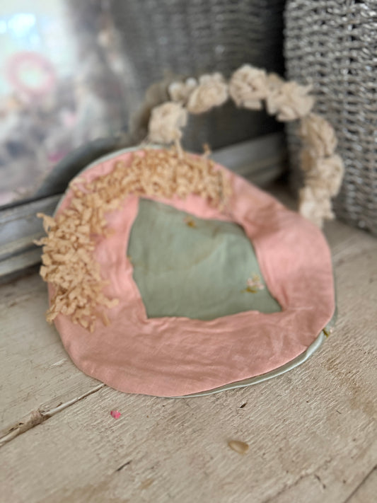 Vintage Satin Embroidered Costume Bonnet With Crepe Millinery