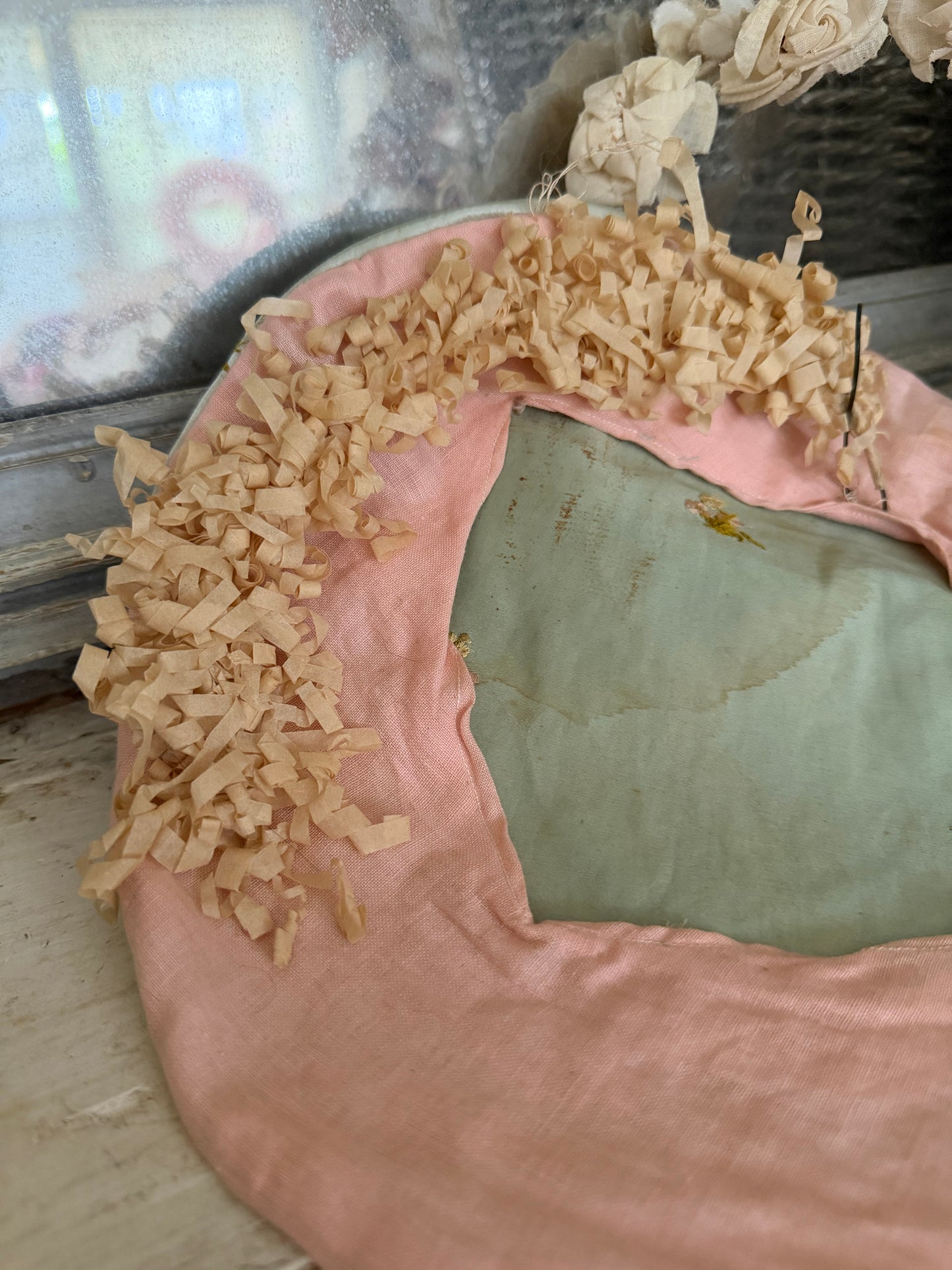 Vintage Satin Embroidered Costume Bonnet With Crepe Millinery