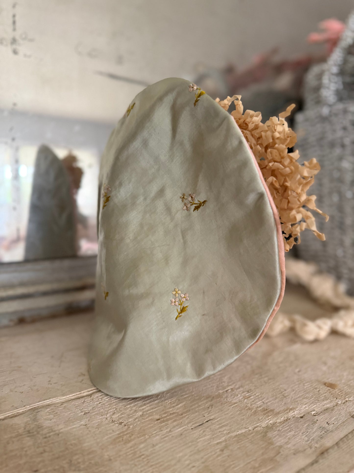 Vintage Satin Embroidered Costume Bonnet With Crepe Millinery