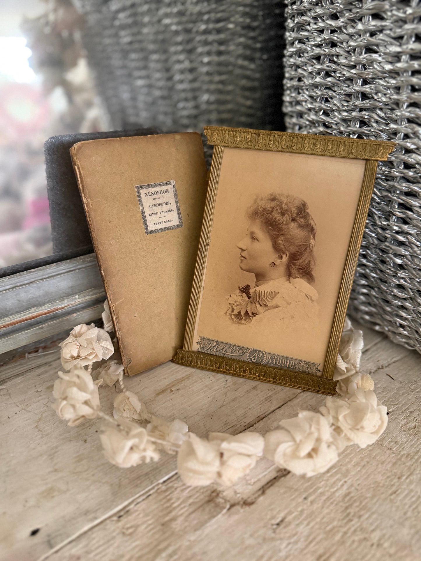 Antique Victorian Framed Photo & Book