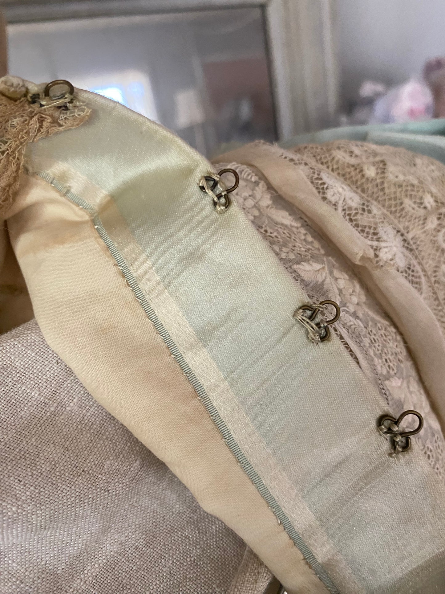 Antique Victorian Girls Gown Dress Blue Silk Lace