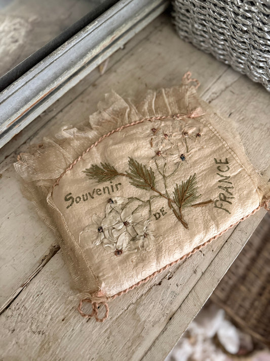 Antique Silk French Ribbonwork Lace Lingerie Holder