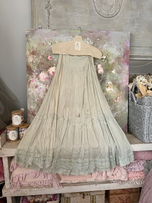 Antique Pale Blue Gauze Cotton Ruffled Hem Skirt