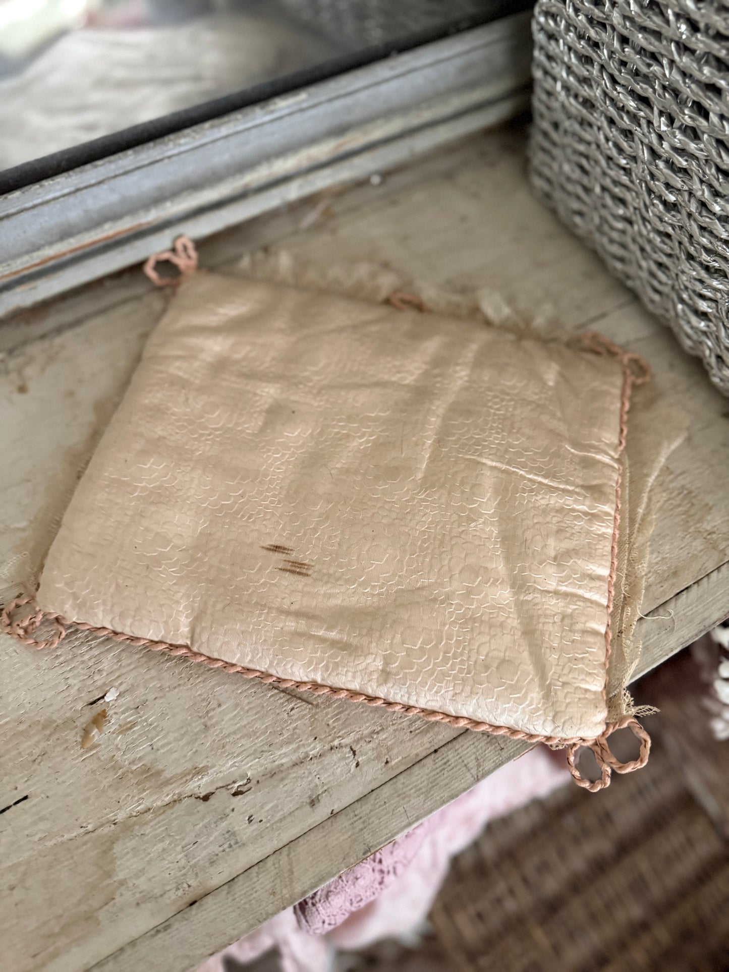 Antique Silk French Ribbonwork Lace Lingerie Holder