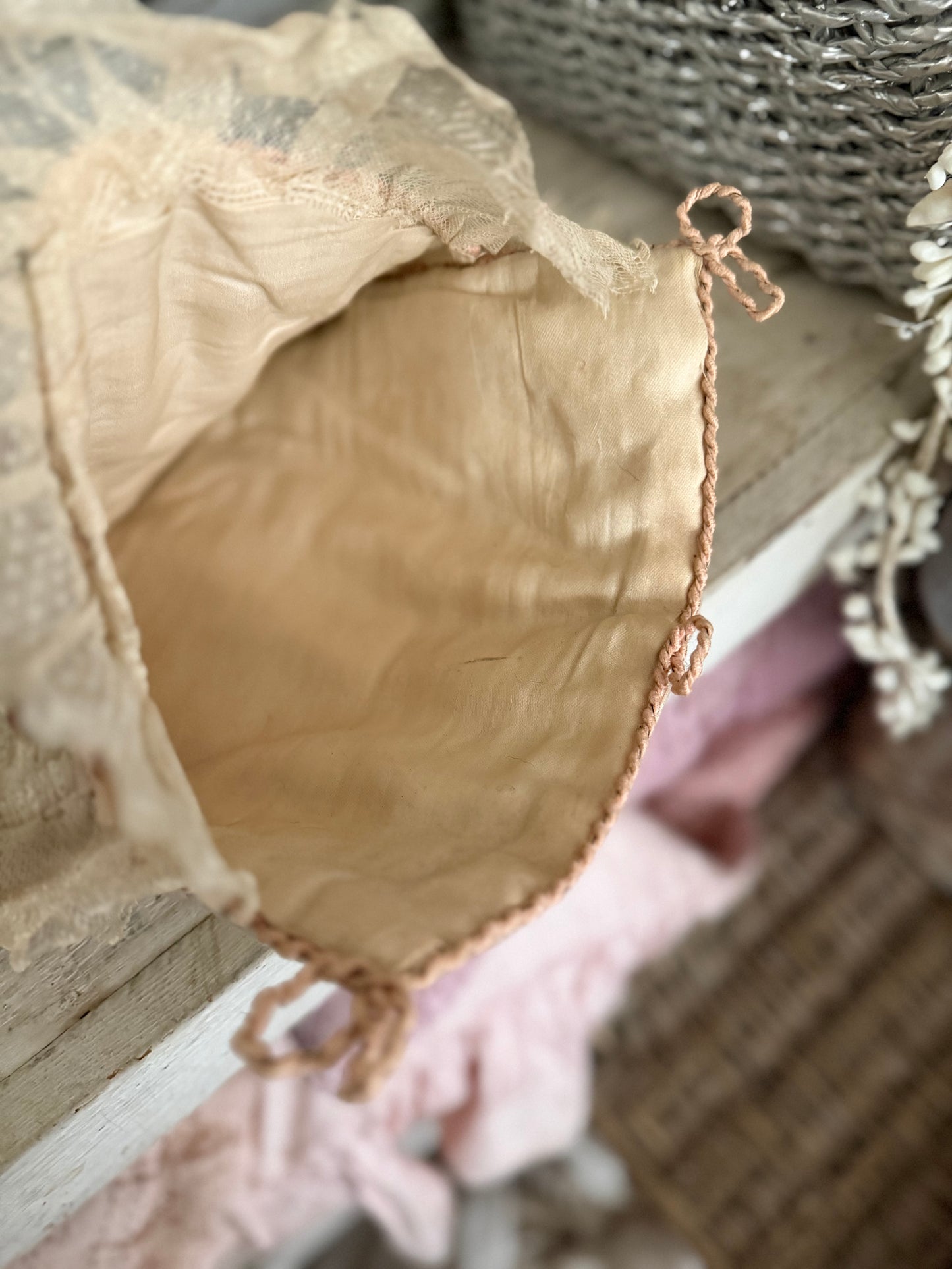 Antique Silk French Ribbonwork Lace Lingerie Holder