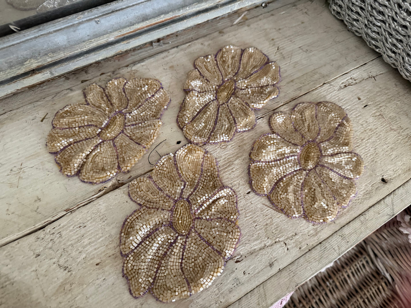 Collection Antique 1920s Beaded Flower Appliques