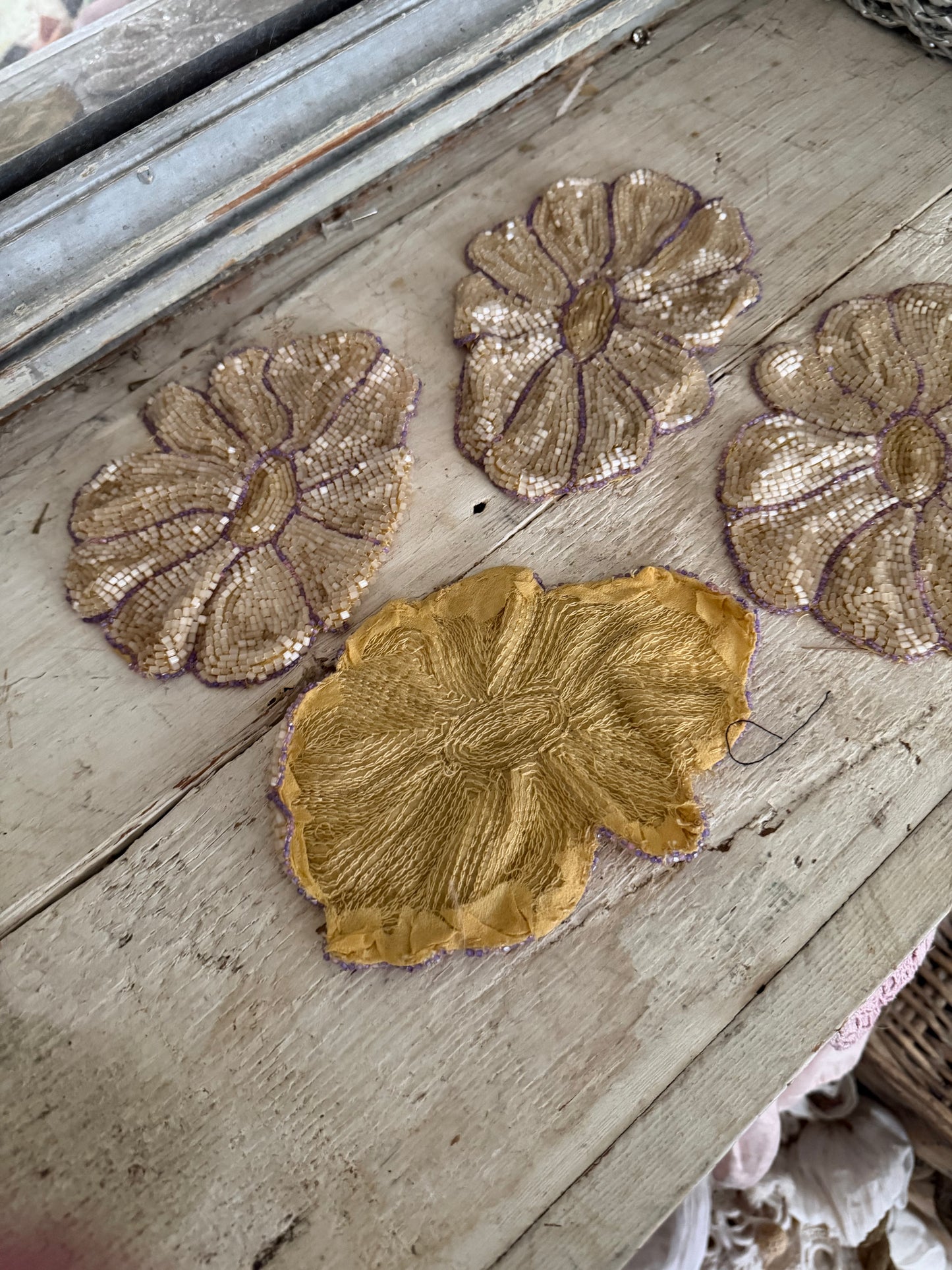 Collection Antique 1920s Beaded Flower Appliques