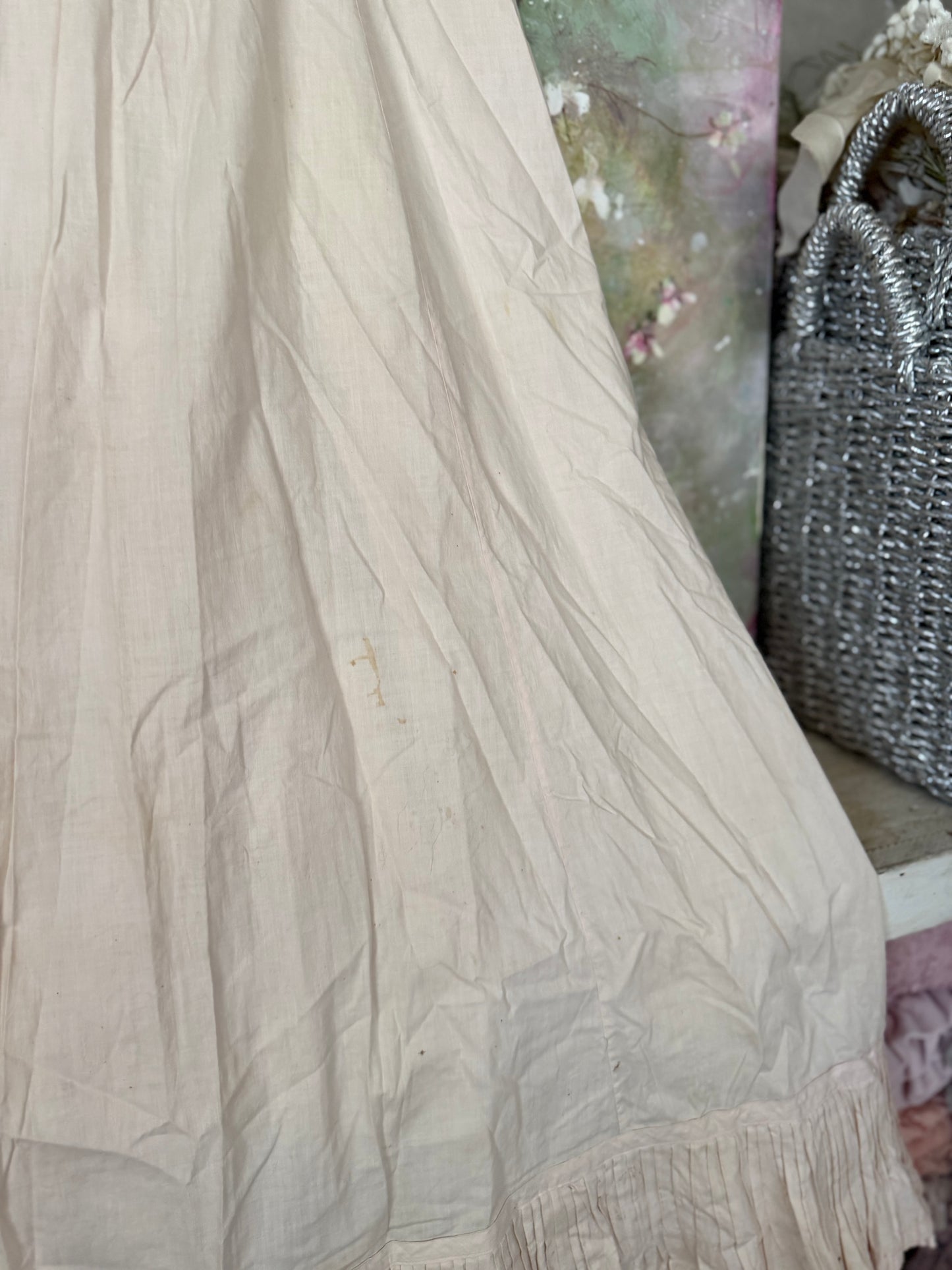 Antique Pale Pink Cotton Ruffled Hem Trained Skirt