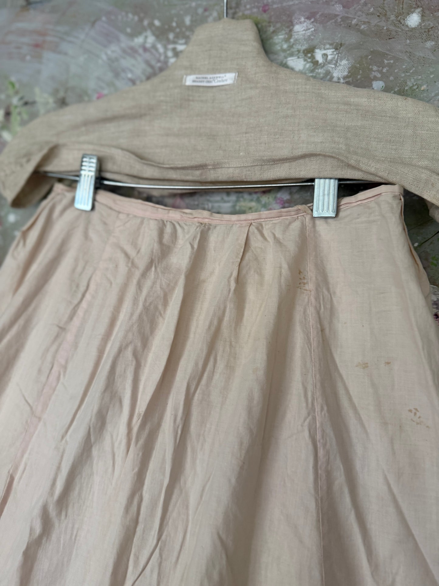 Antique Pale Pink Cotton Ruffled Hem Trained Skirt