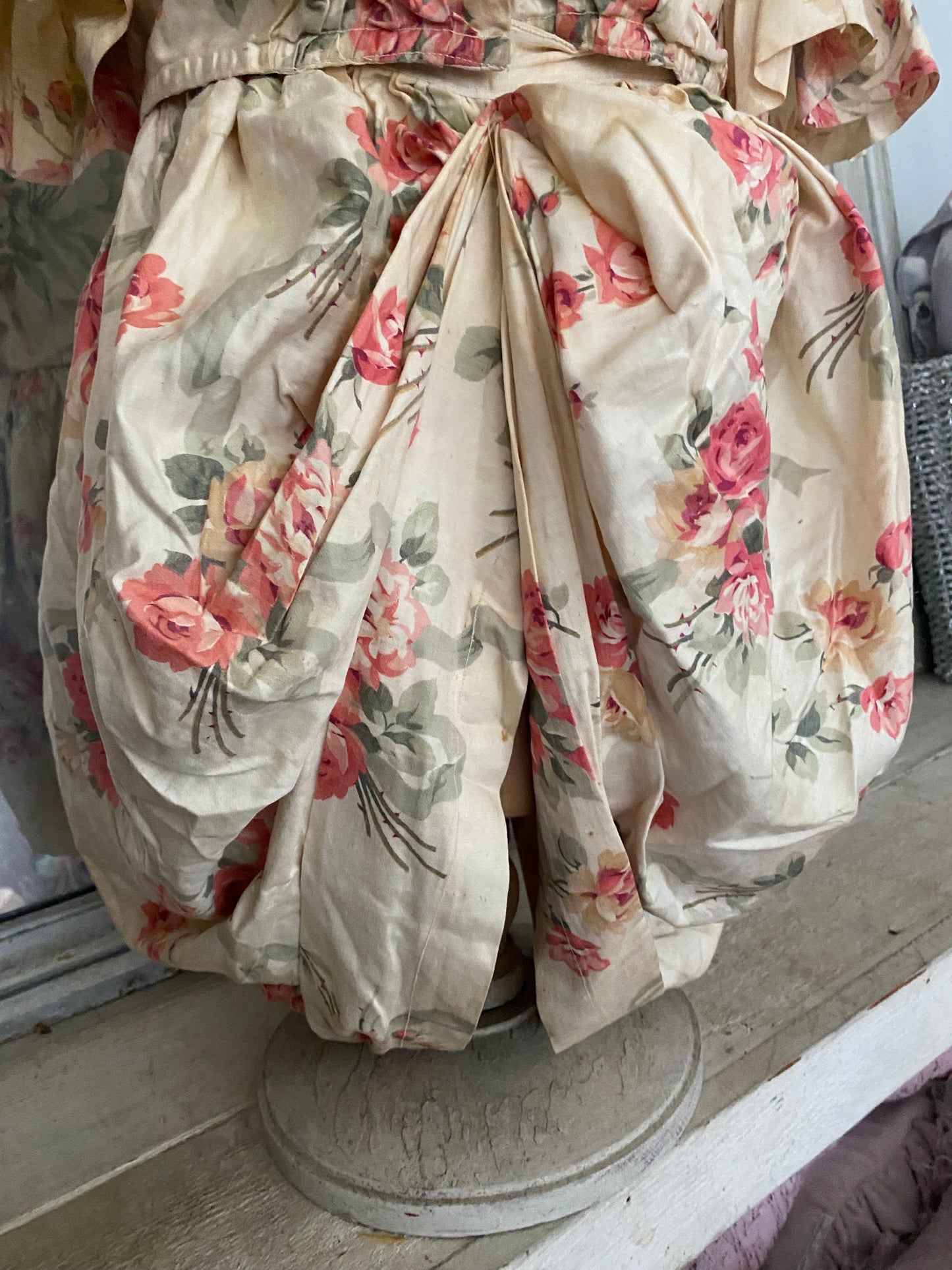Antique Girls Bodice Dress Pink Roses & Ribbons