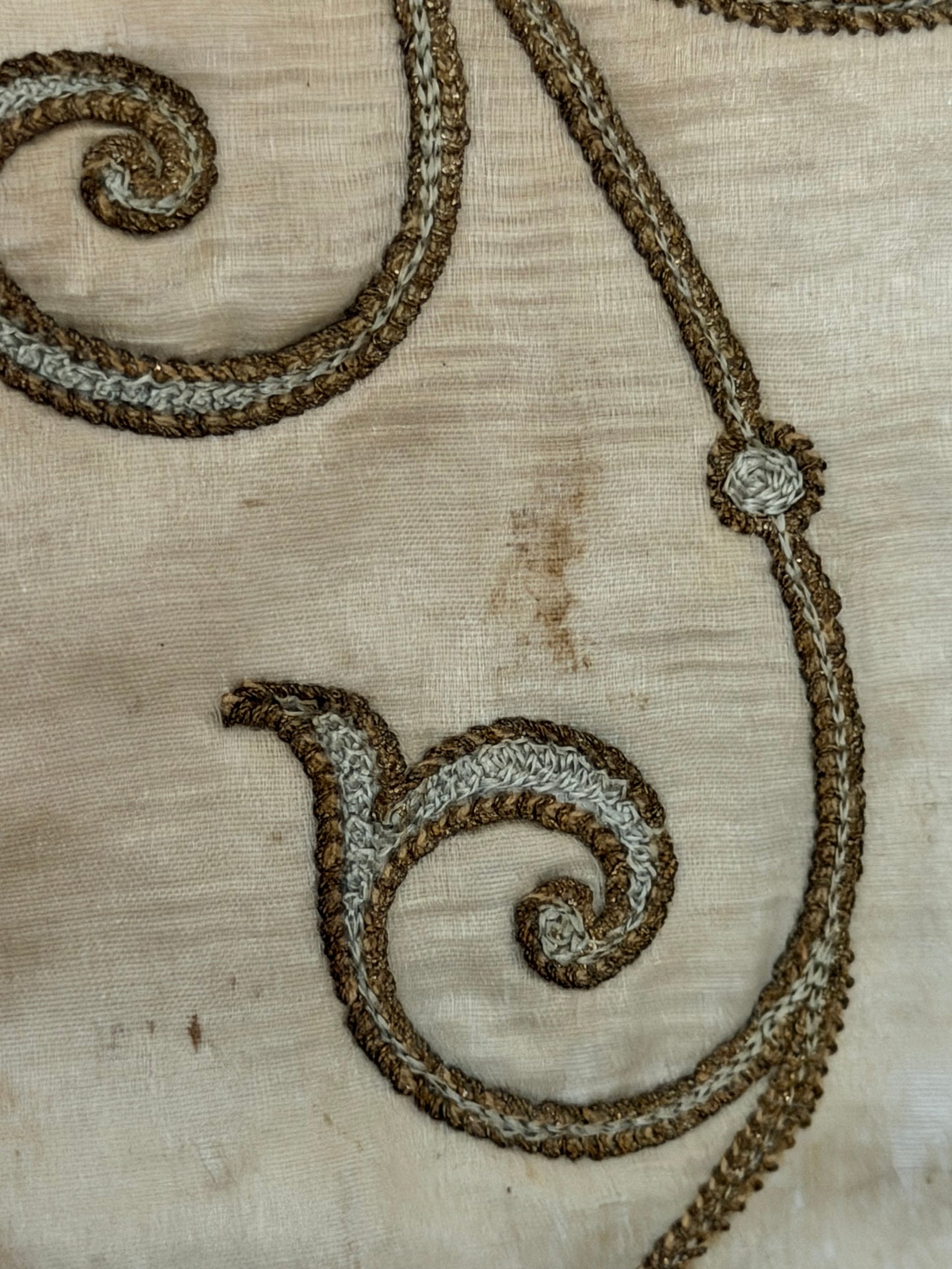 Antique Silk French Painted Passementerie Embroidered Banner