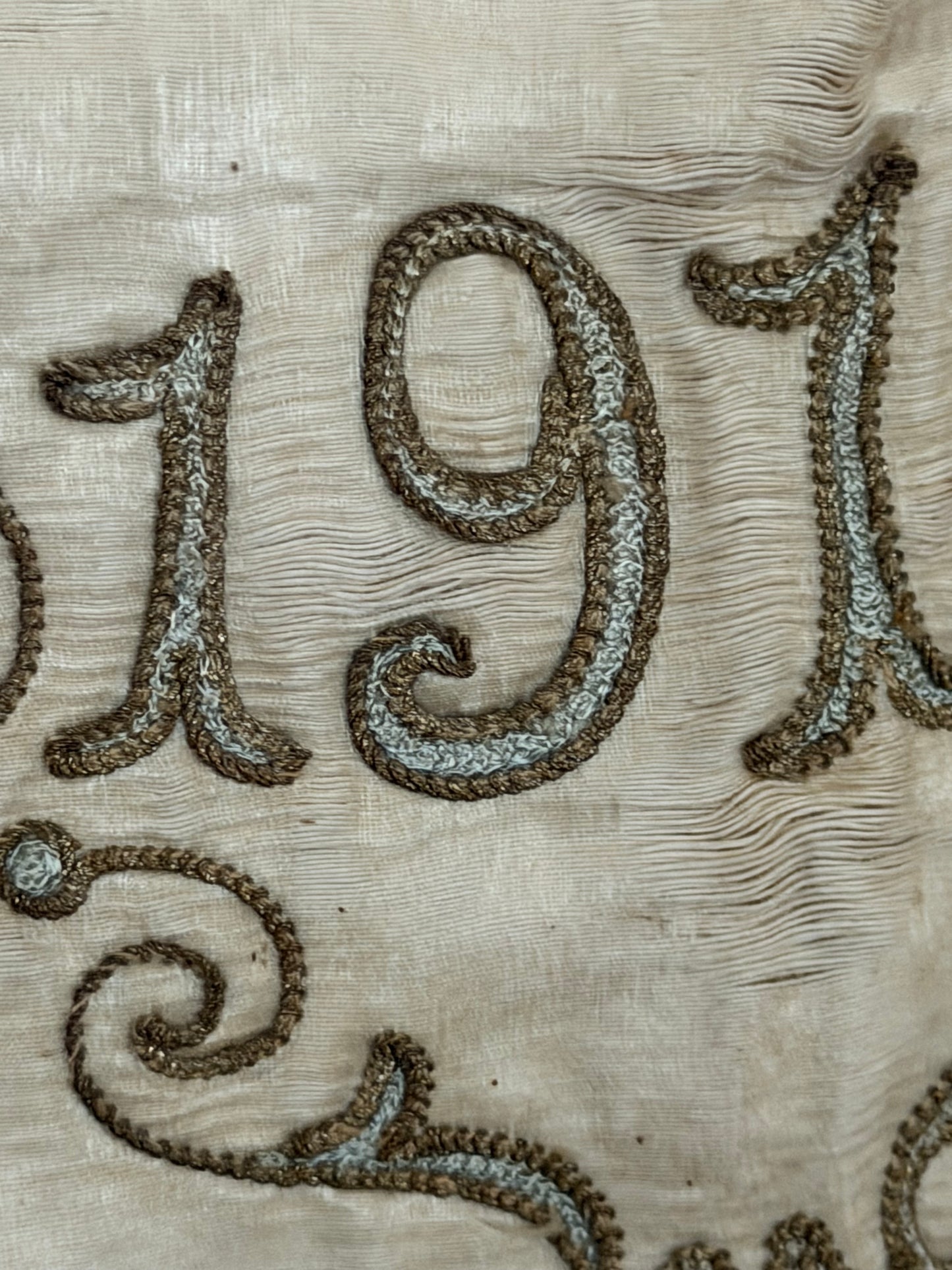 Antique Silk French Painted Passementerie Embroidered Banner