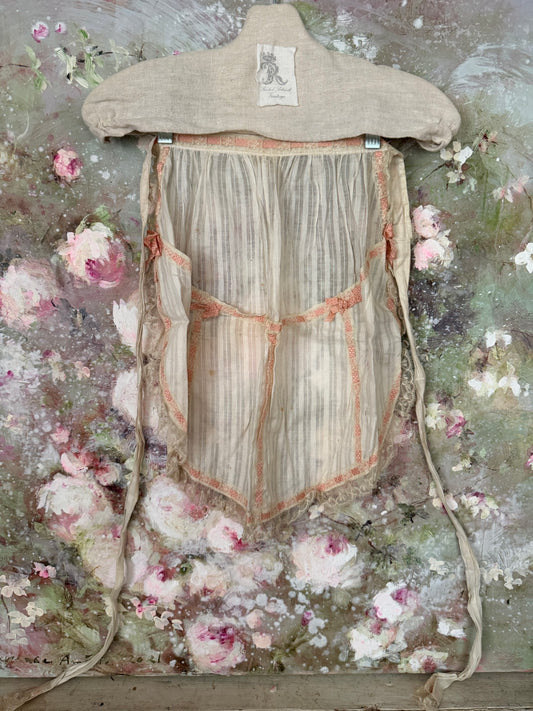 Antique Apron Skirt Pink Silk Ribbon Bows Lace