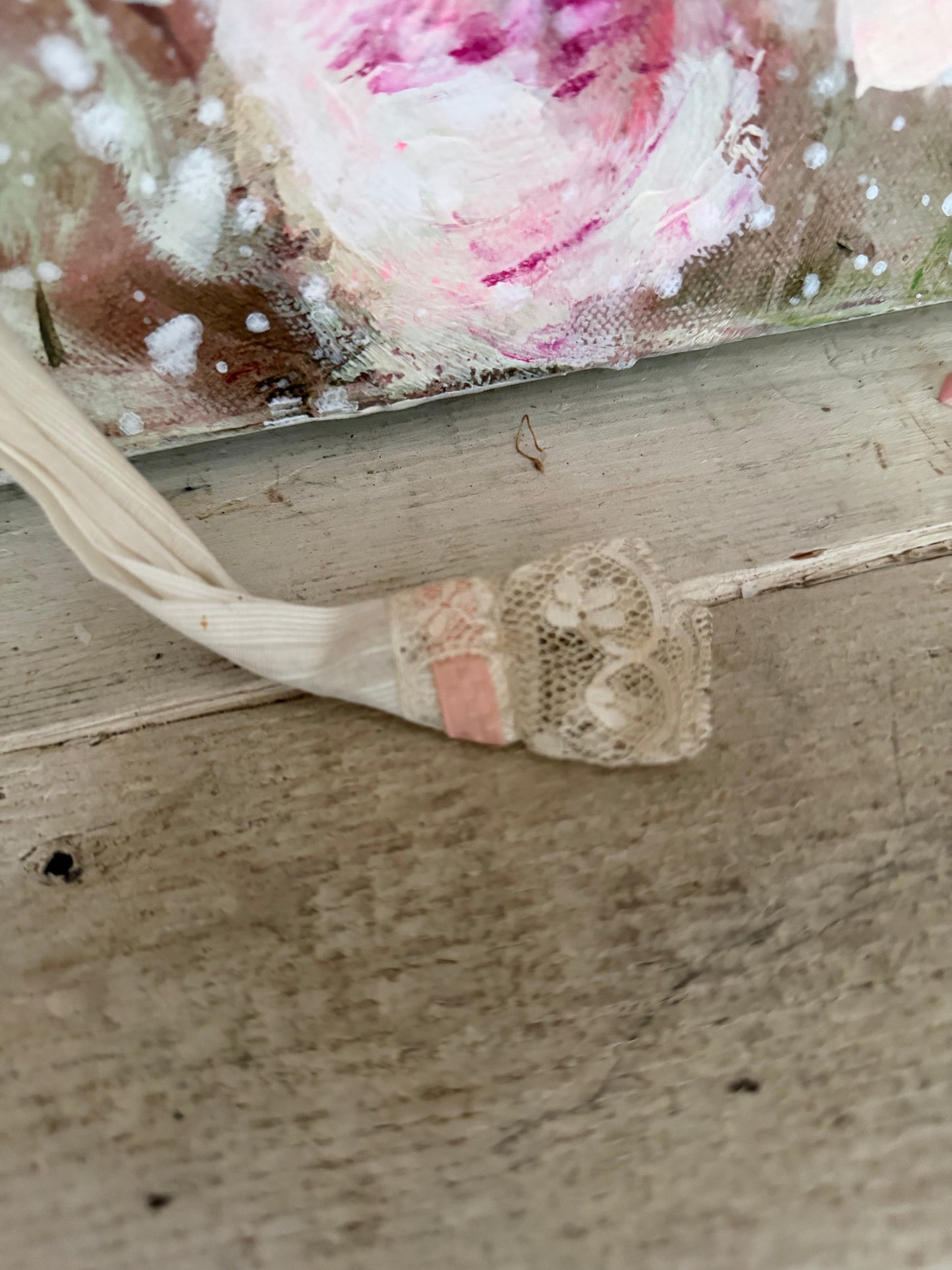 Antique Apron Skirt Pink Silk Ribbon Bows Lace