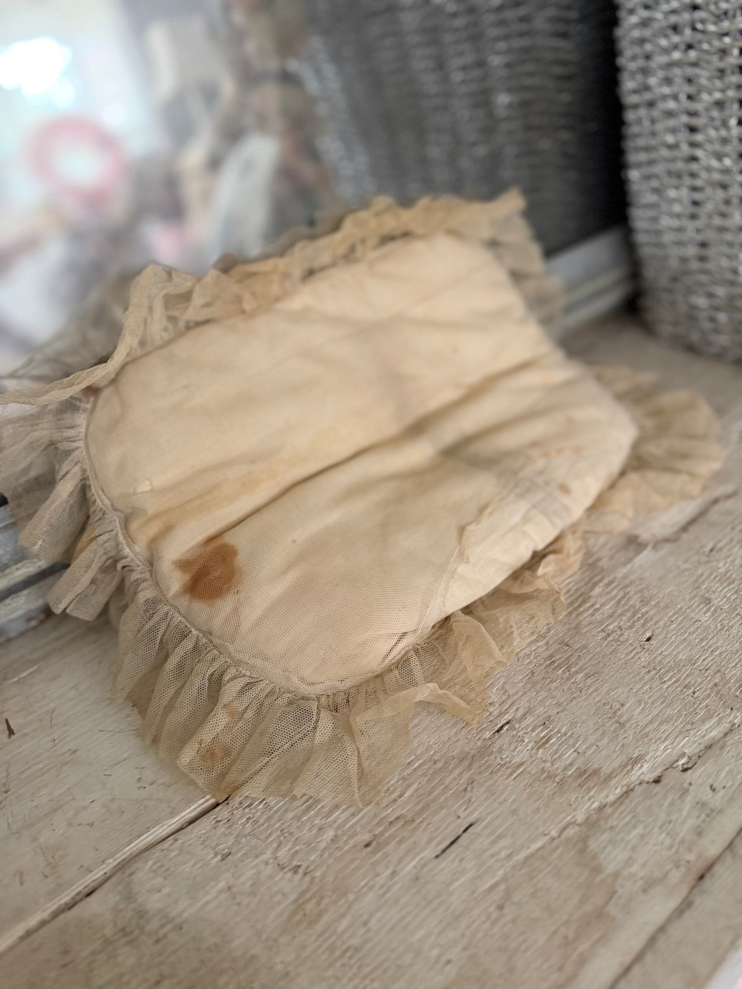 Antique Ruffled Lace Boudoir Pillow