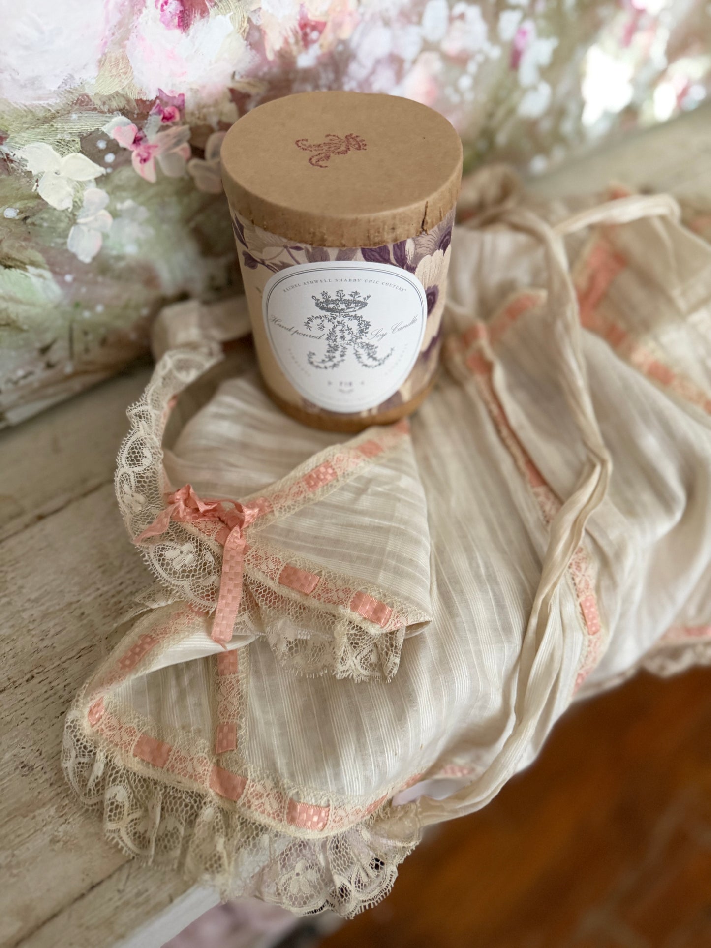 Antique Apron Skirt Pink Silk Ribbon Bows Lace