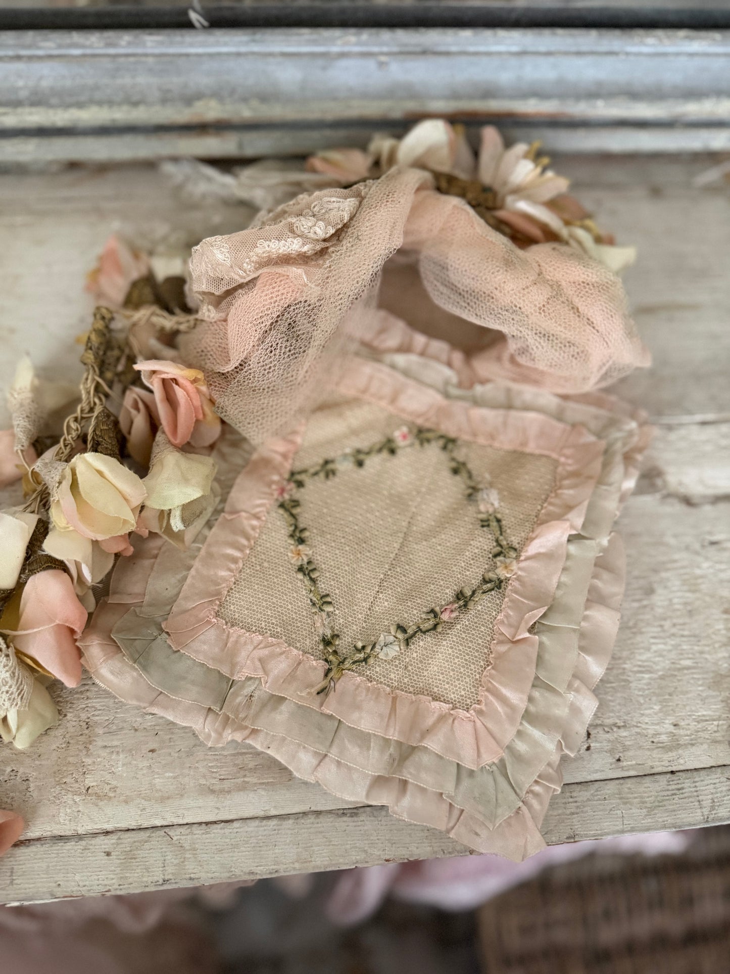 Antique Silk Ribbonwork Pouch Holder