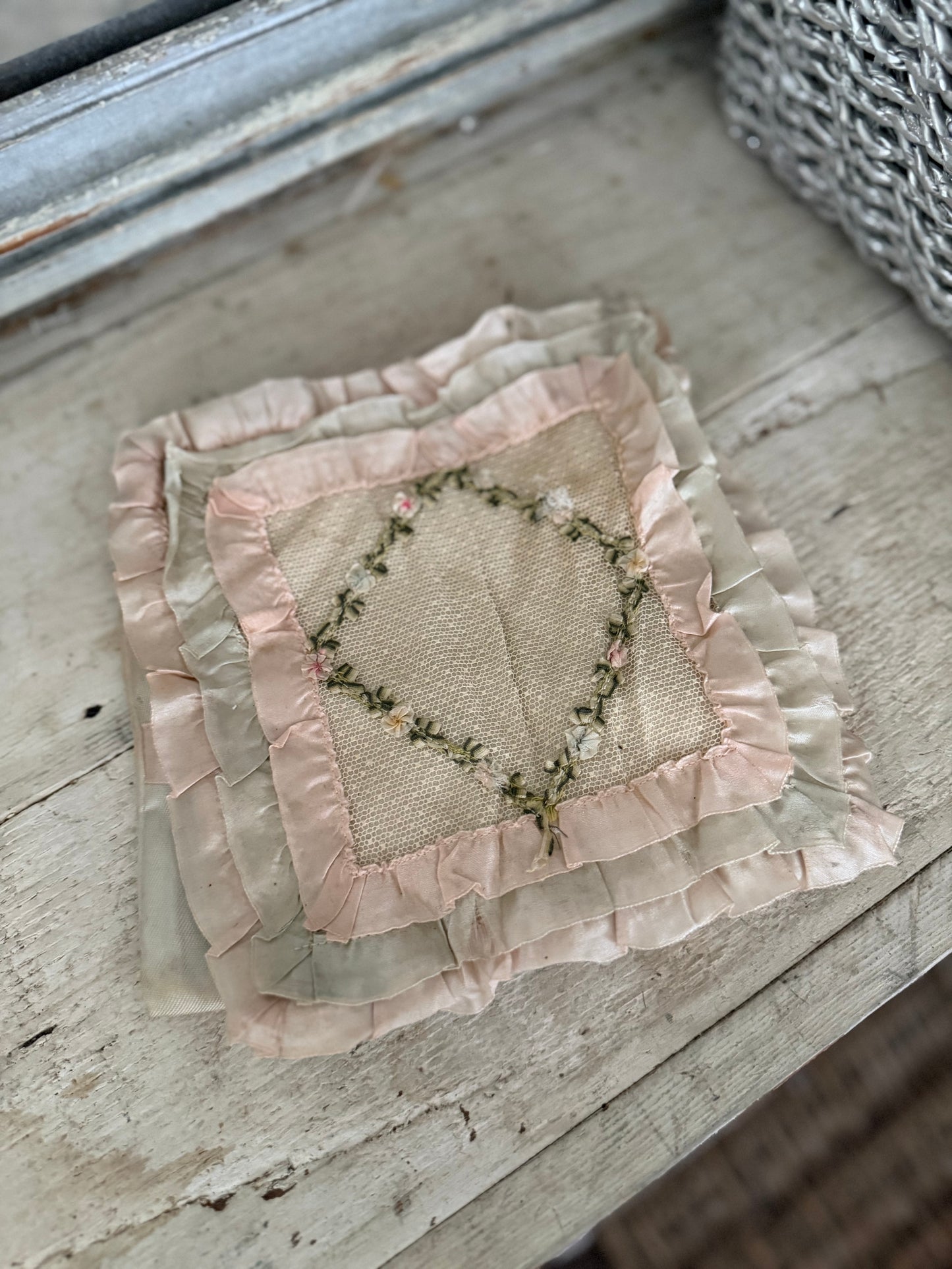 Antique Silk Ribbonwork Pouch Holder