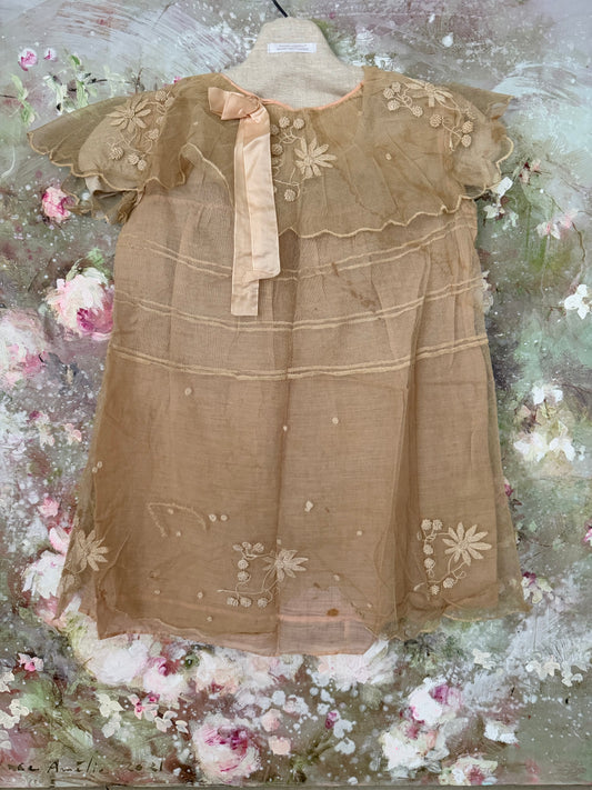 STORY SALE Antique Girls Lace Dress Pink Silk Ribbon