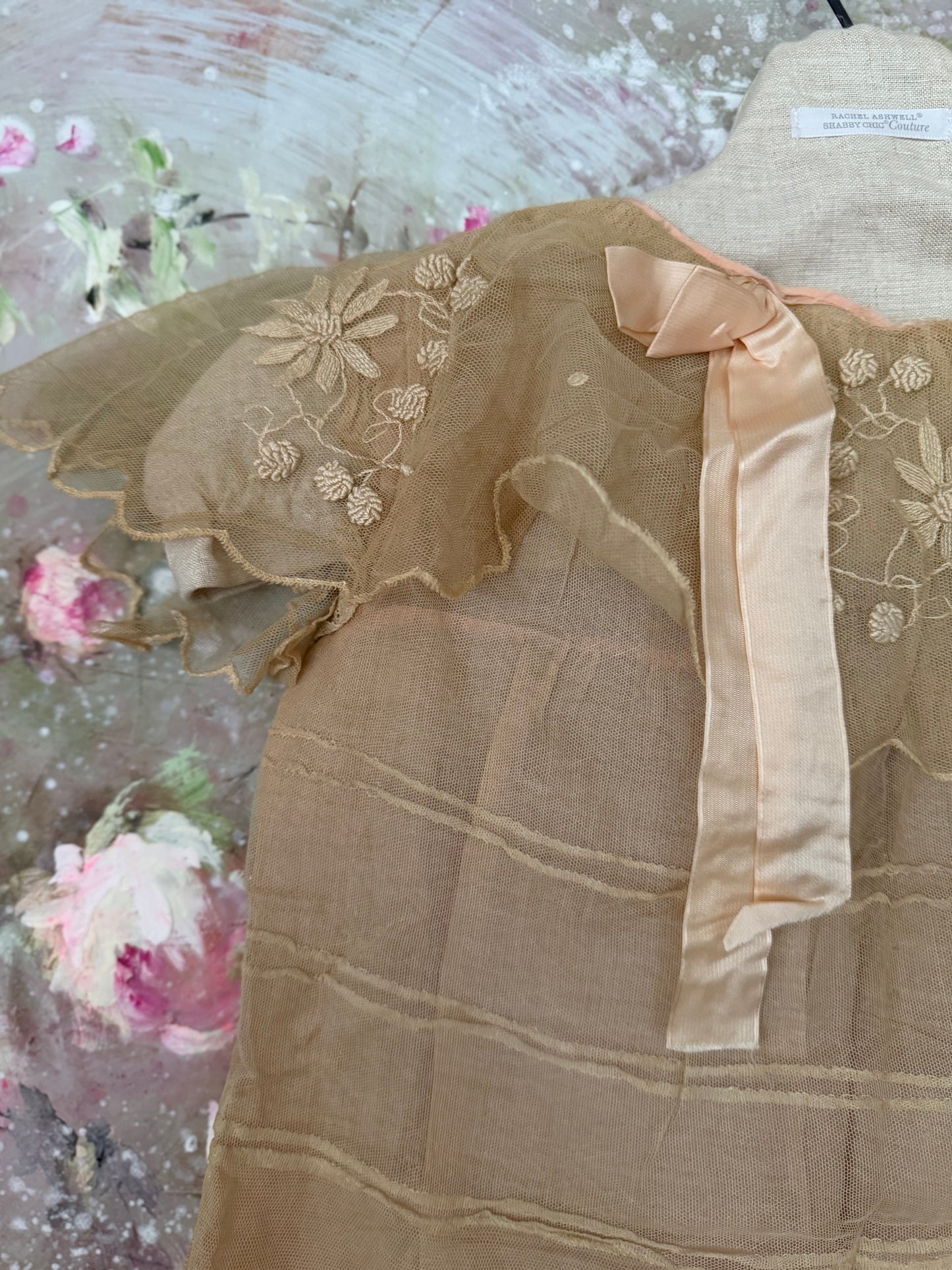 STORY SALE Antique Girls Lace Dress Pink Silk Ribbon