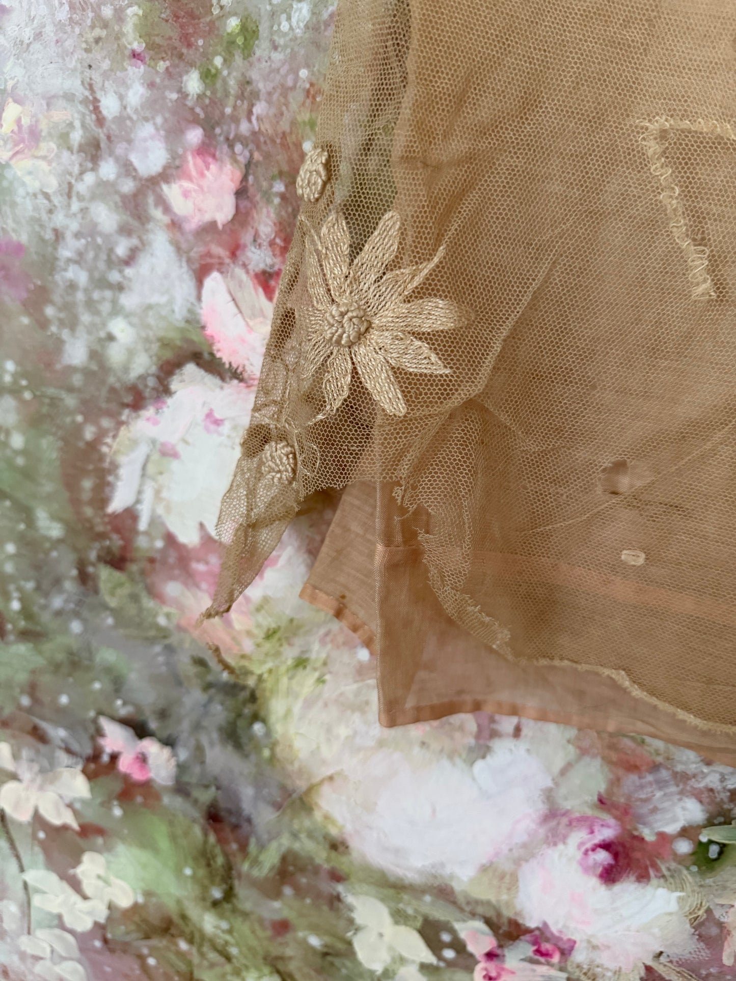 STORY SALE Antique Girls Lace Dress Pink Silk Ribbon