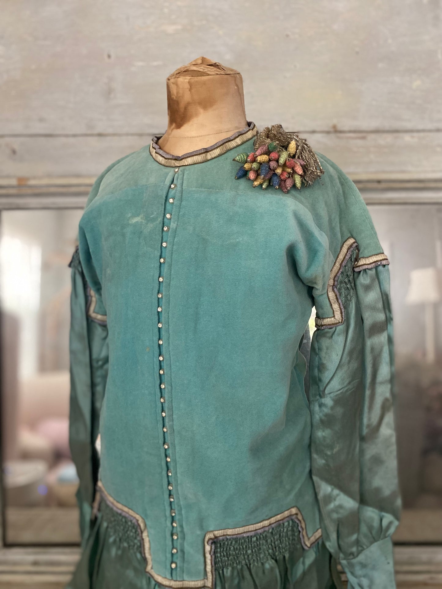 Antique c1925 Girls Dress Rhinestones & Metallic Millinery