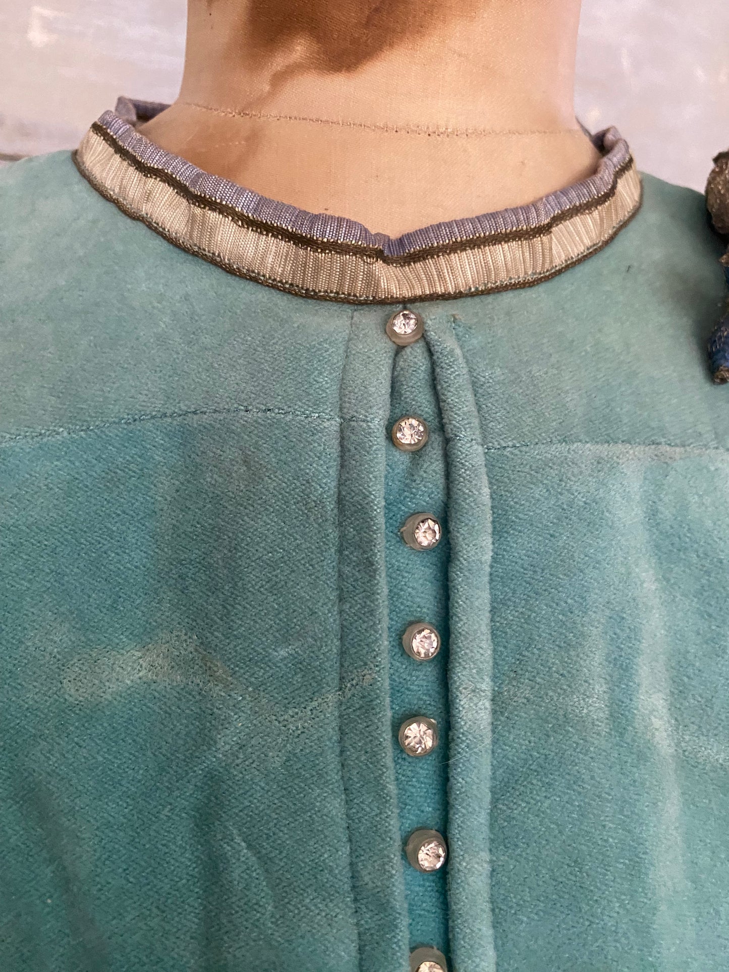 Antique c1925 Girls Dress Rhinestones & Metallic Millinery