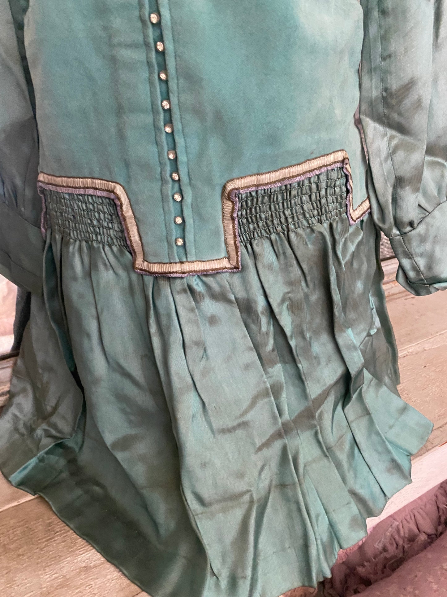 Antique c1925 Girls Dress Rhinestones & Metallic Millinery