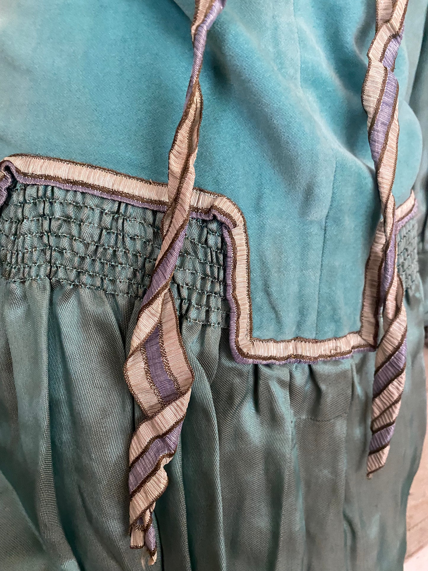 Antique c1925 Girls Dress Rhinestones & Metallic Millinery