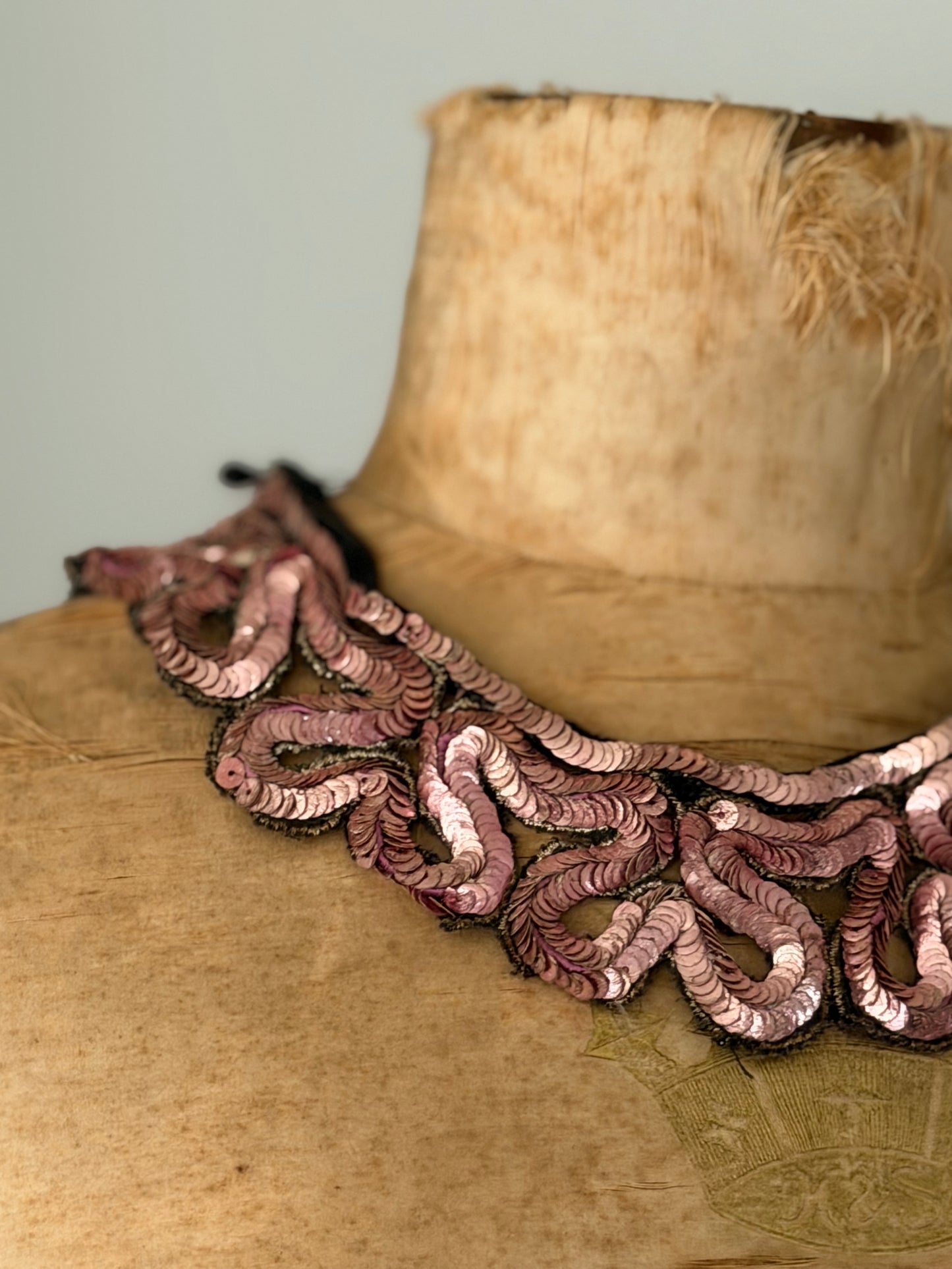 Antique Pink Sequin Costume Collar