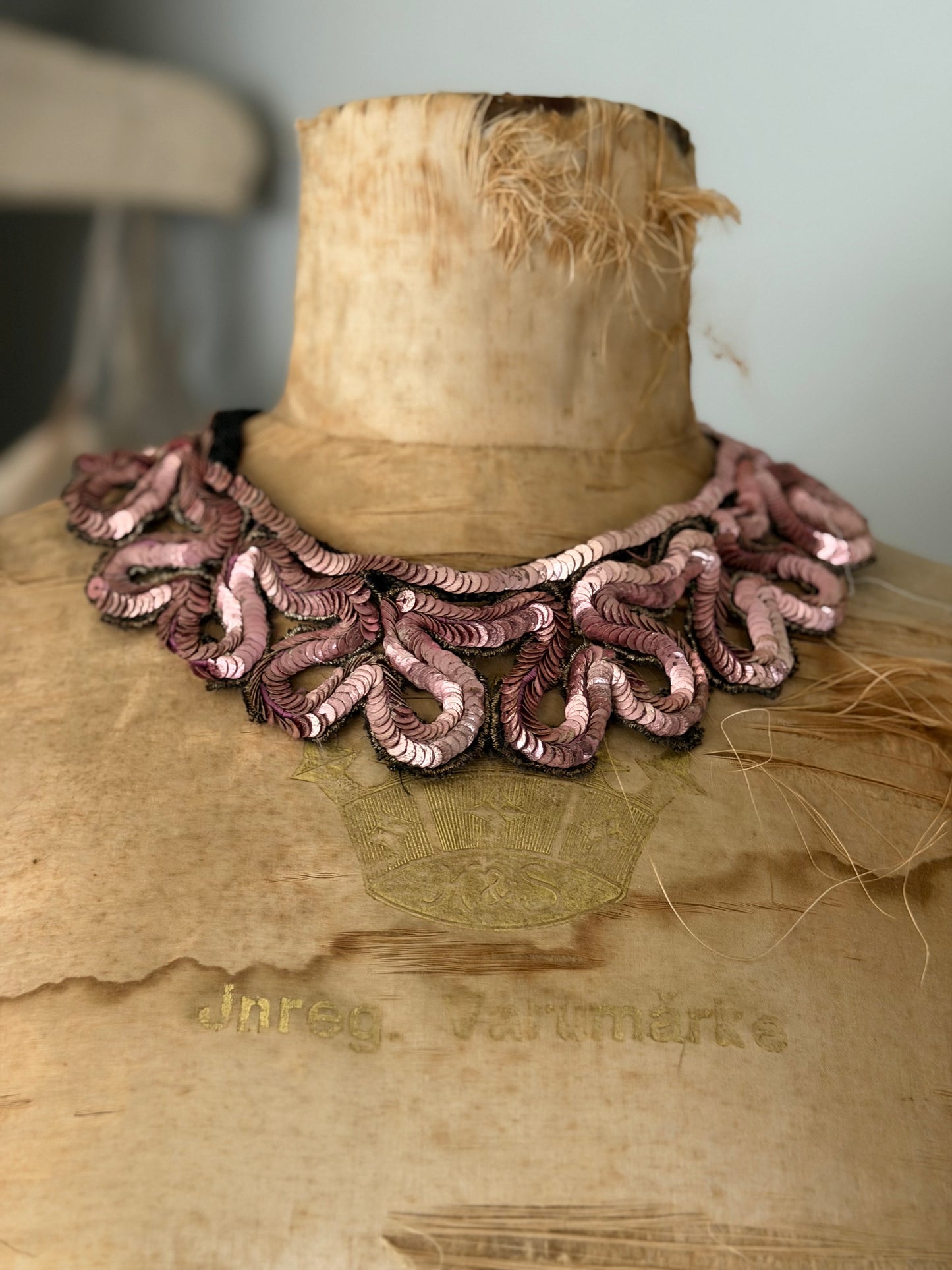Antique Pink Sequin Costume Collar