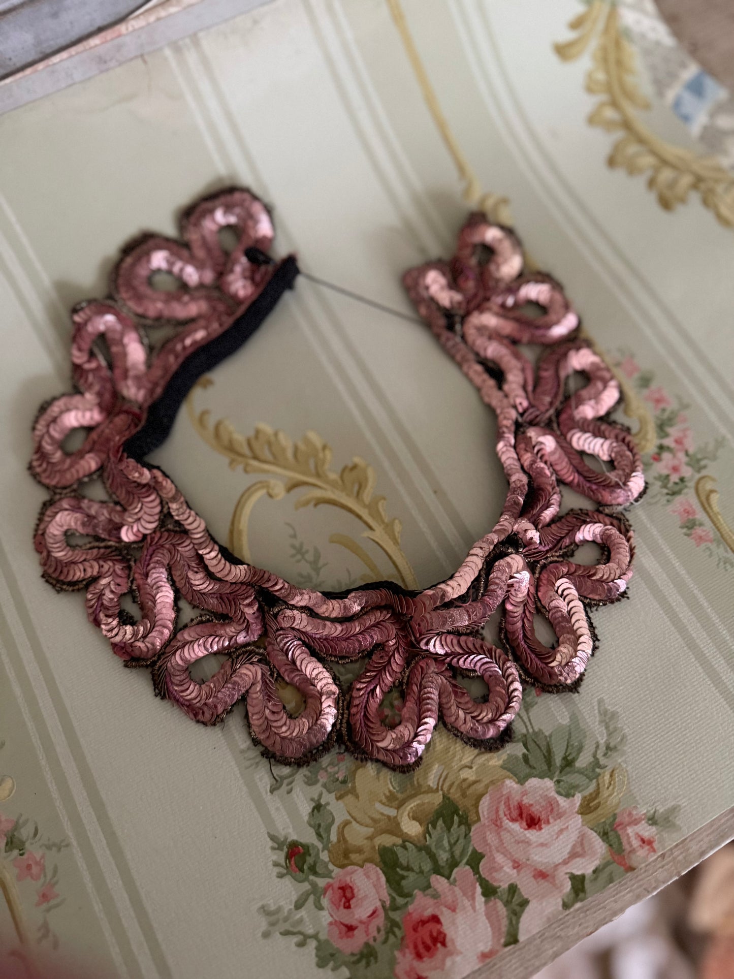 Antique Pink Sequin Costume Collar