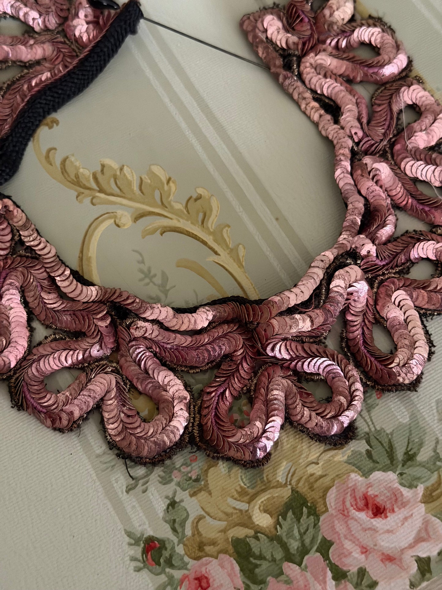 Antique Pink Sequin Costume Collar
