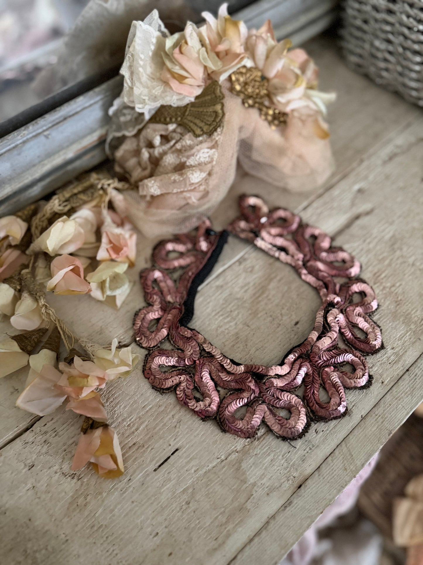 Antique Pink Sequin Costume Collar