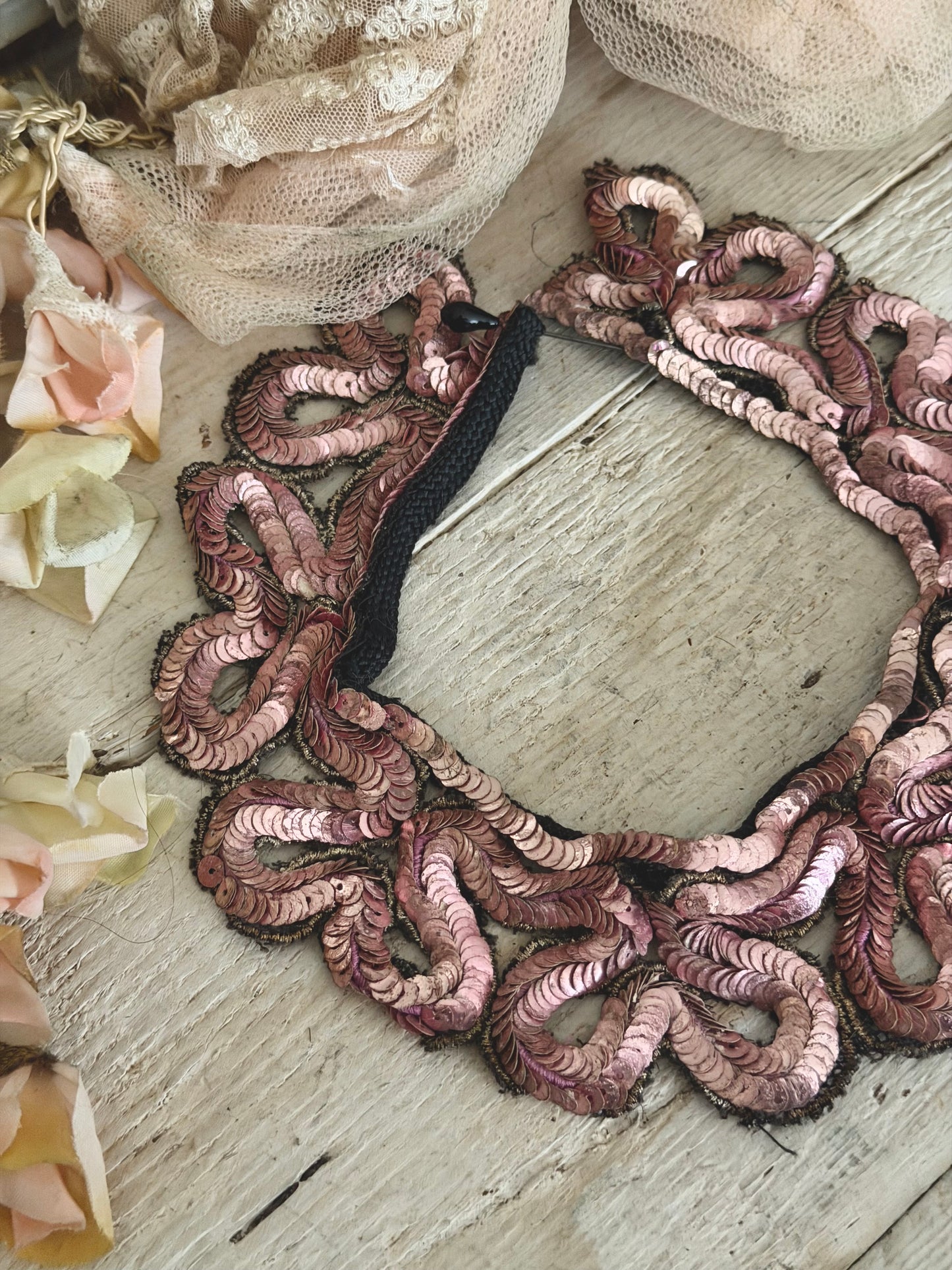 Antique Pink Sequin Costume Collar