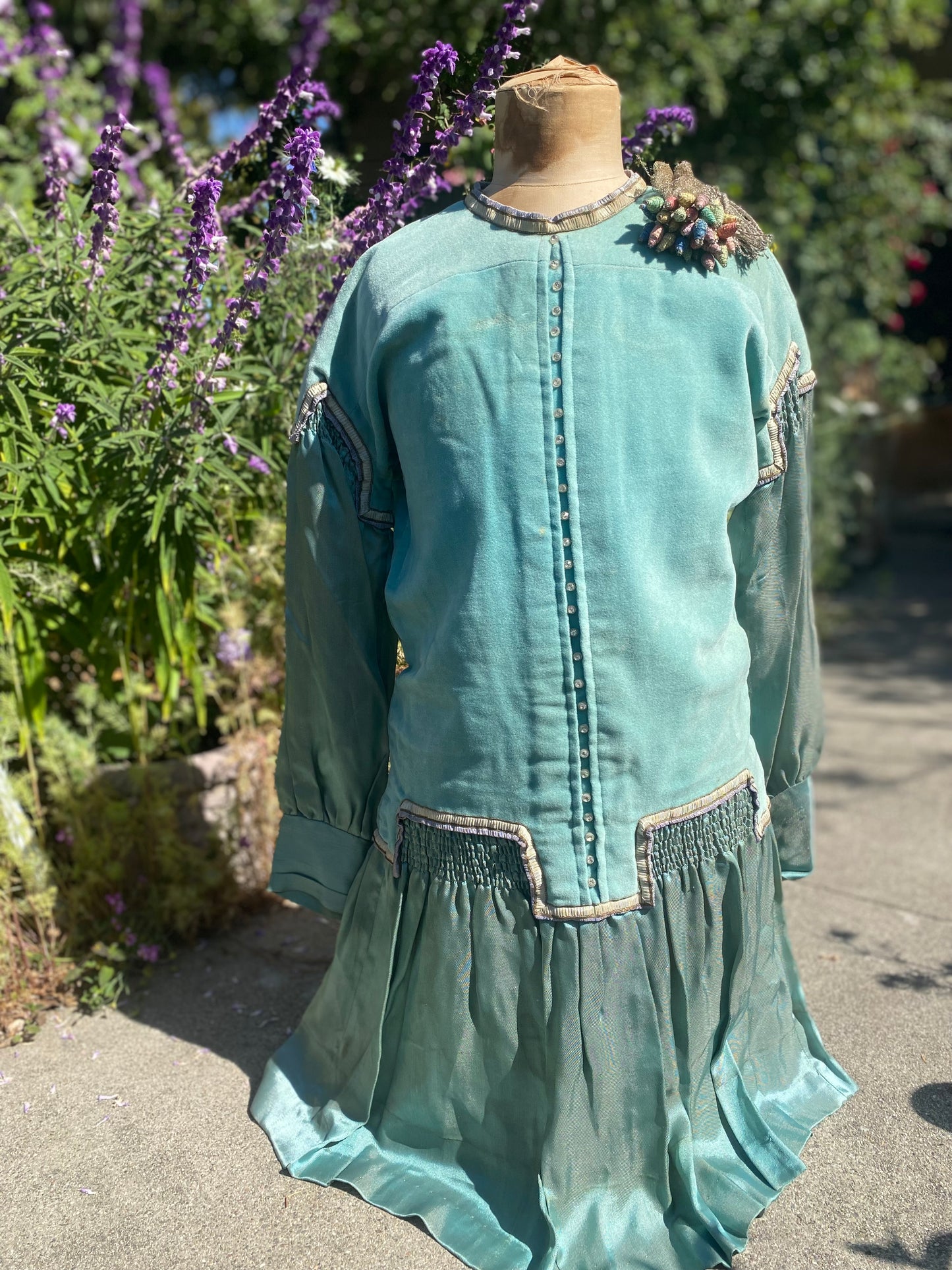 Antique c1925 Girls Dress Rhinestones & Metallic Millinery