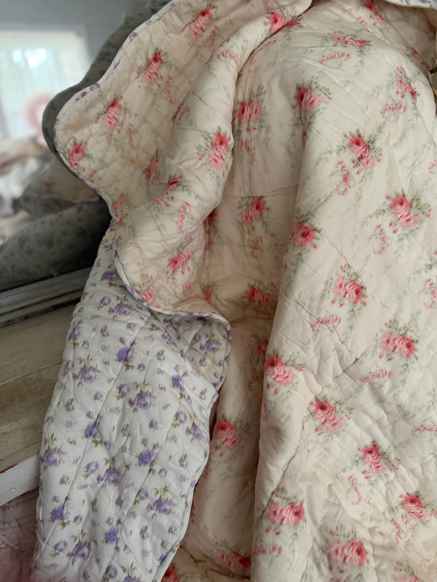 Reserved B RARE LOVESHACKFANCY Retired Quilted Ikat Rose Blanket Comforter