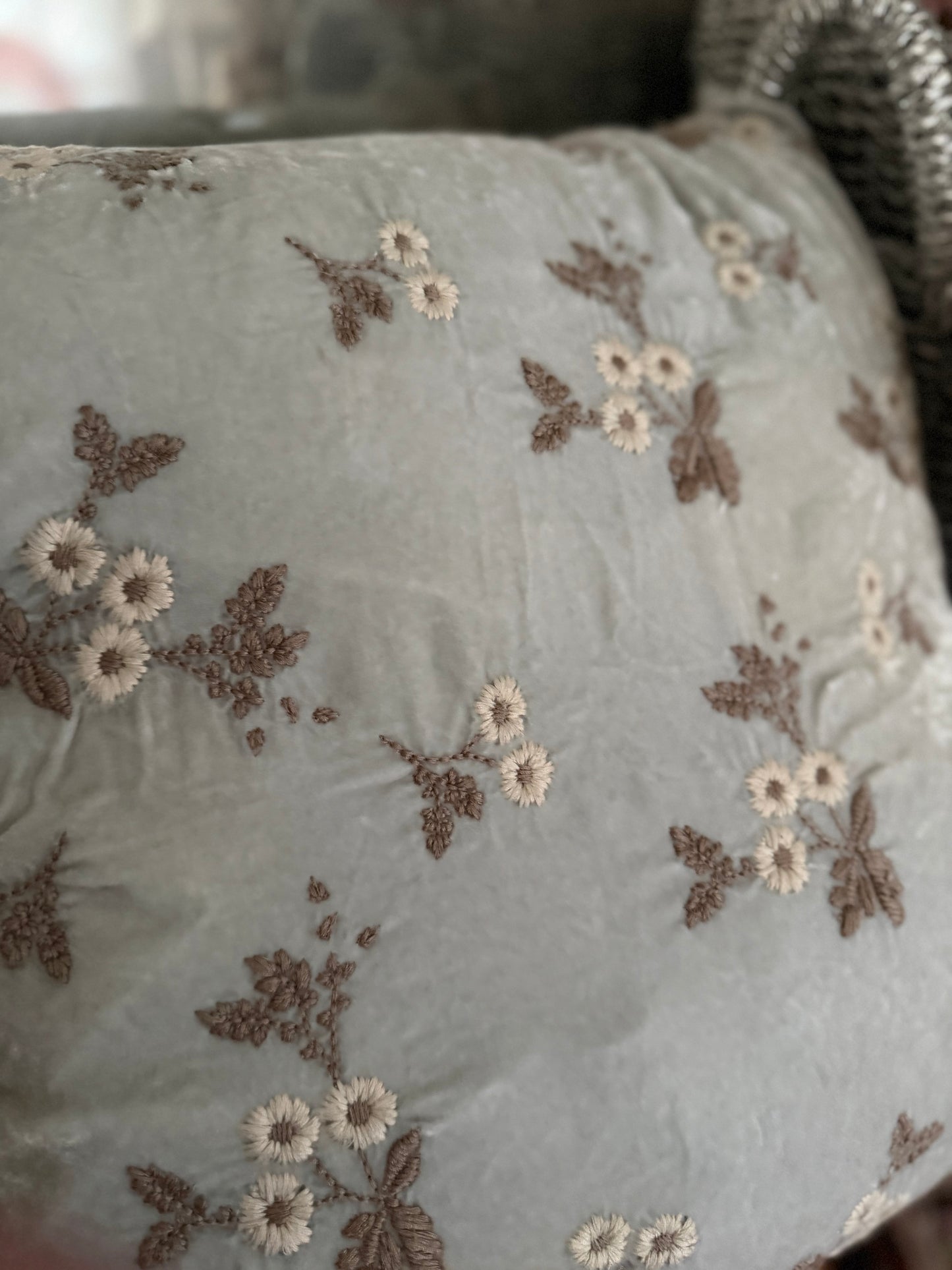 RASSC Rachel Ashwell Velvet Blue Embroidered Pillow Sham