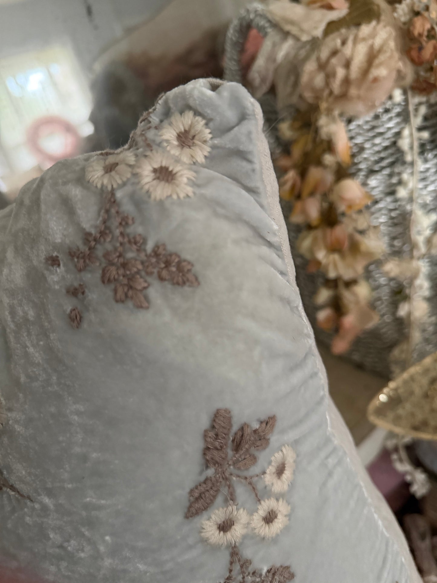 RASSC Rachel Ashwell Velvet Blue Embroidered Pillow Sham