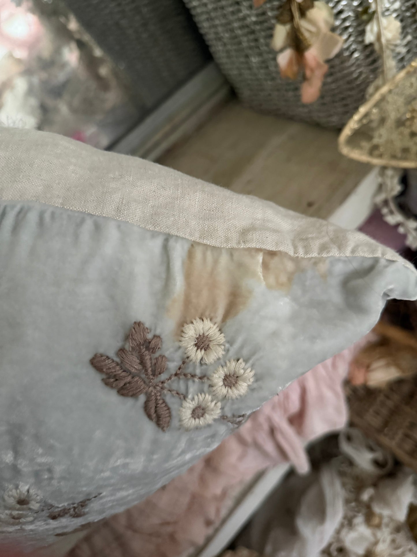RASSC Rachel Ashwell Velvet Blue Embroidered Pillow Sham
