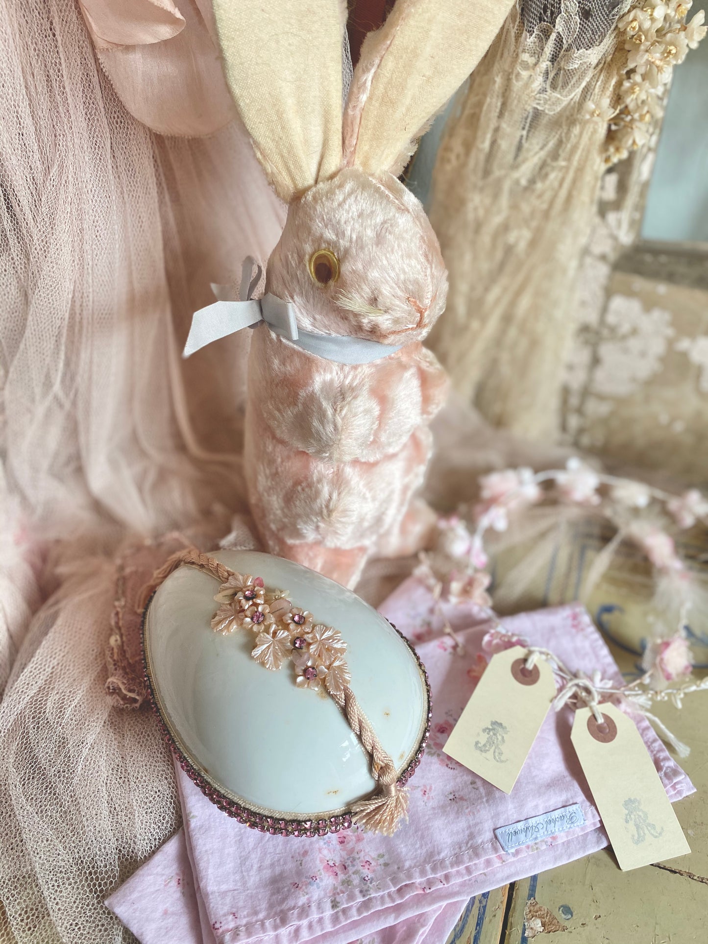 Vintage Pink Bunny With Bow
