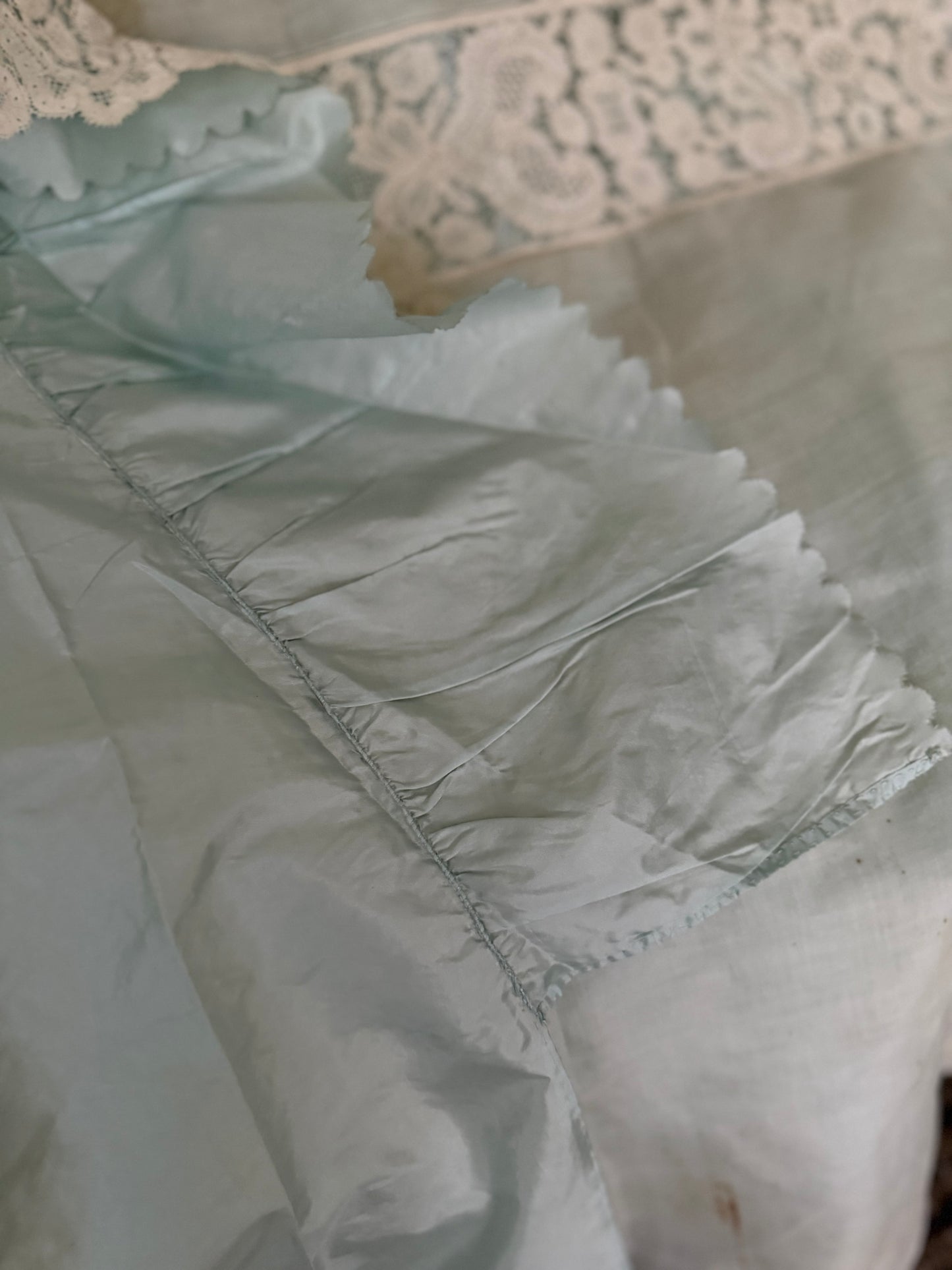 RARE Exquisite Antique French Silk Lace Monogram Bridal Bed Set