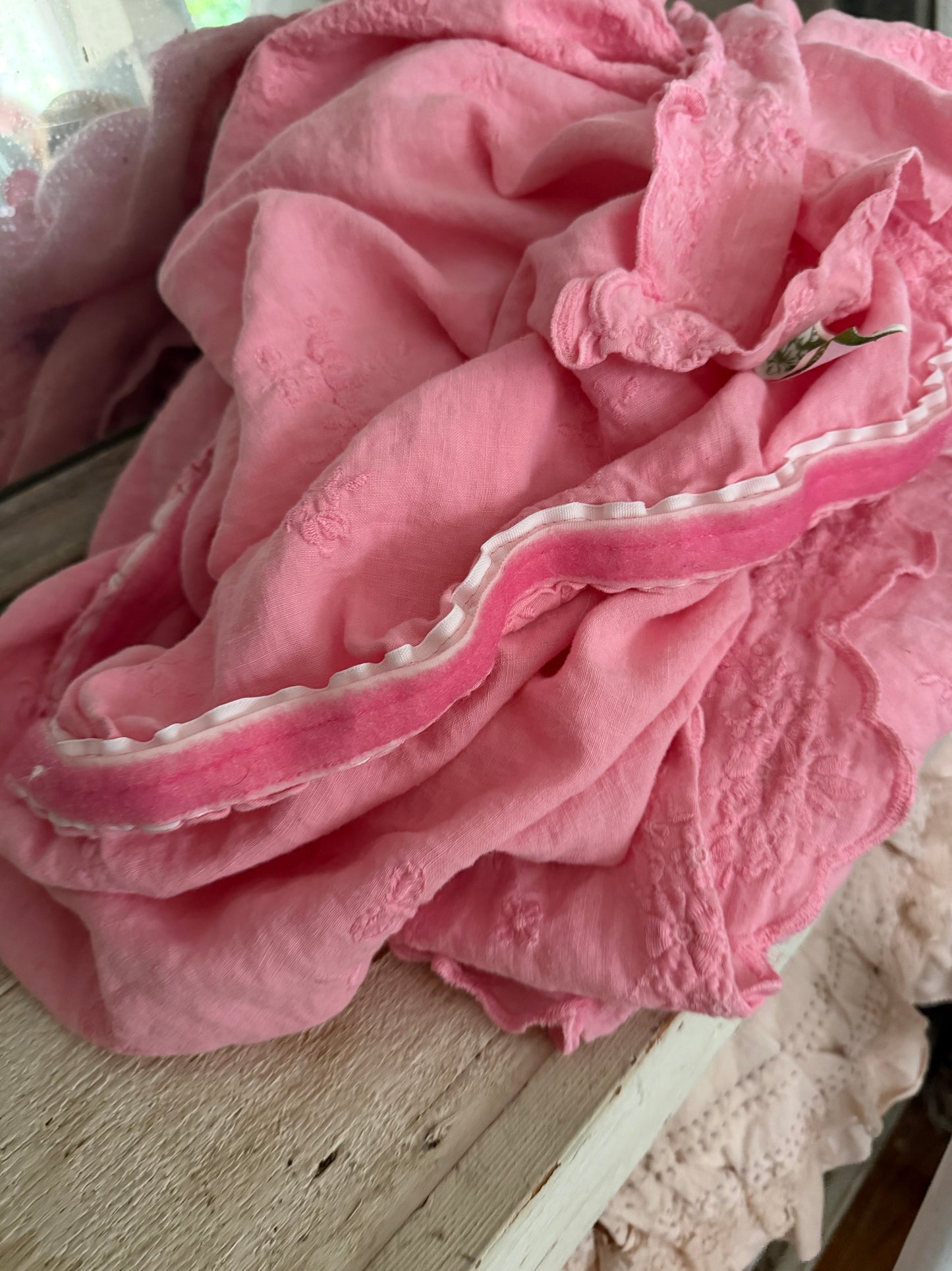 Bella Notte Pink Embroidered Linen Curtain Panel